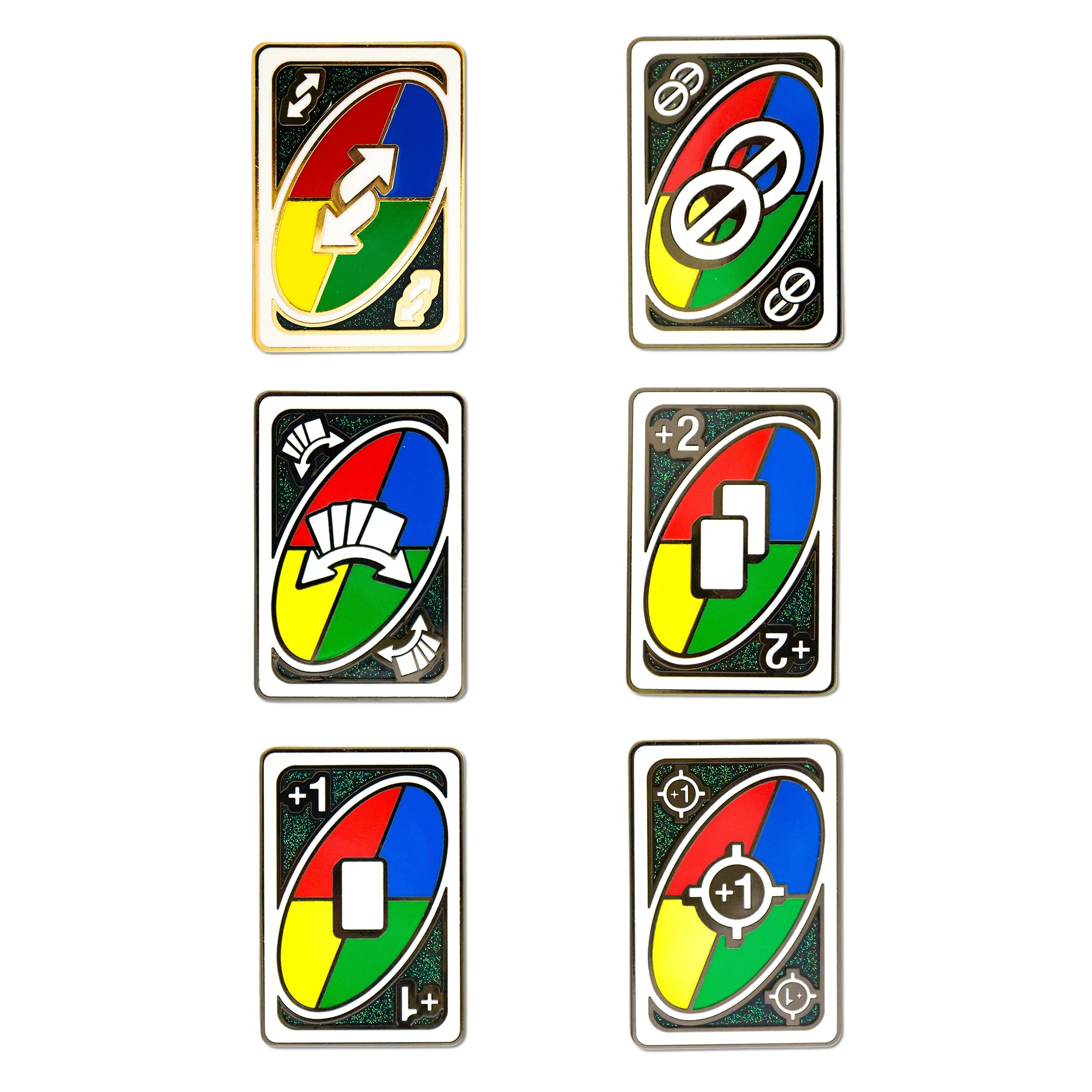 UNO Wild Action Cards Mystery Enamel Pin Blind Box Series, Draw One, Skip Two, Draw Two, Targeted Draw One, Forced Swap, or Reverse