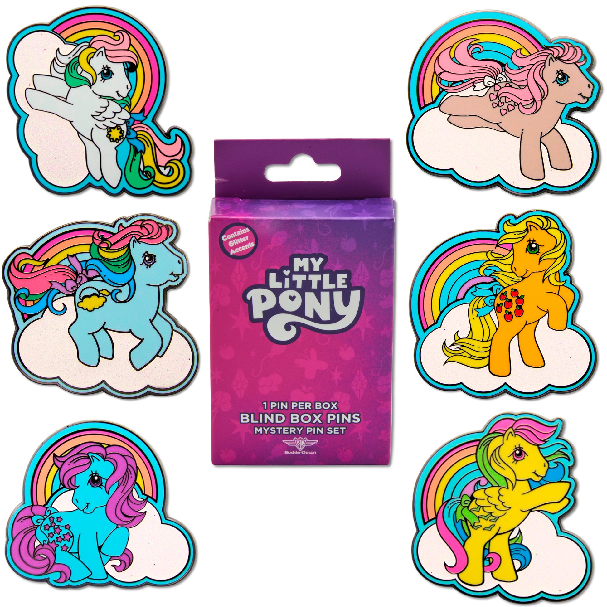 My Little Pony Mystery Enamel Pin Blind Box Series, Snuzzle, Applejack, Starshine, Blue Belle, Sunlight, or Skydancer Blind Box Pins My Little Pony