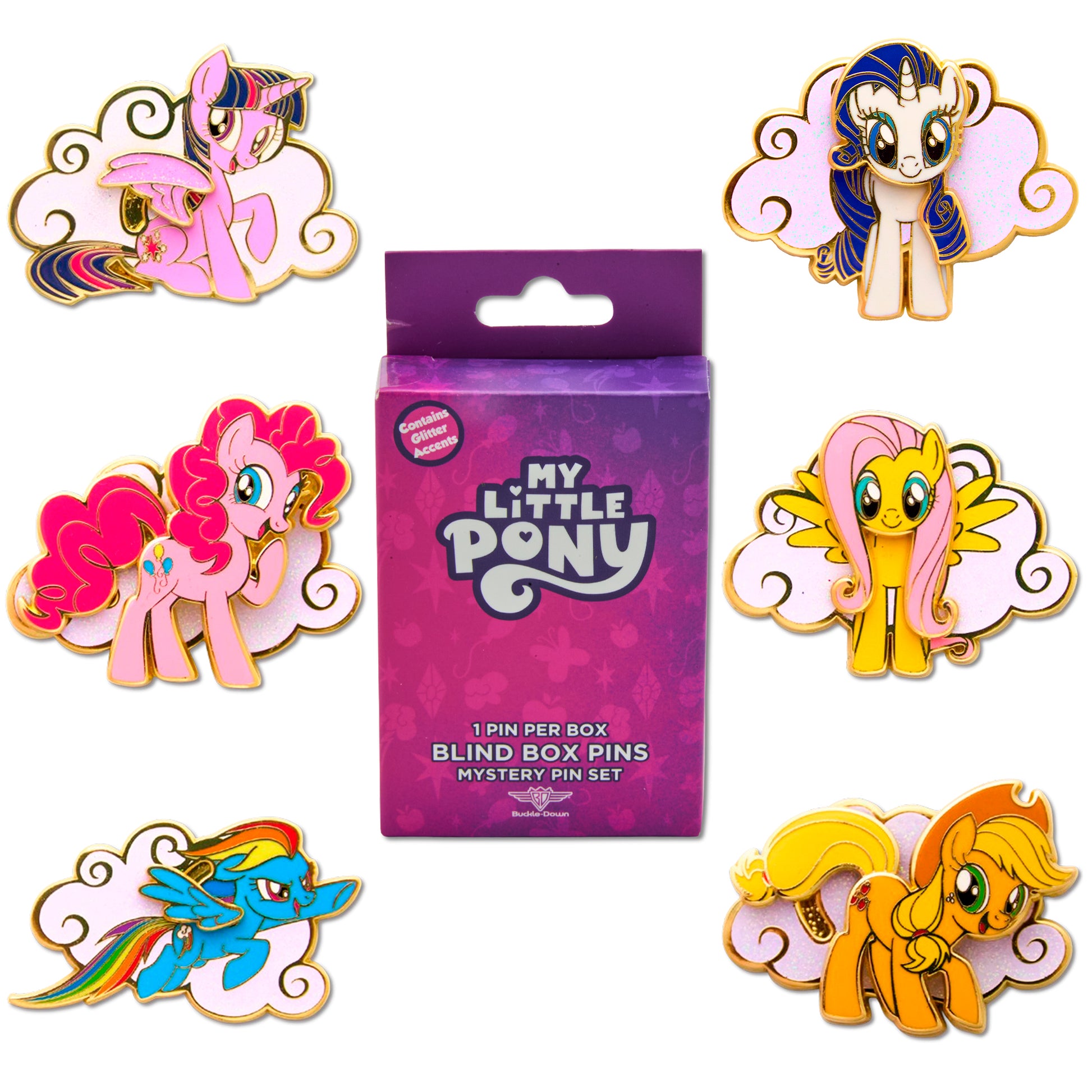 My Little Pony Interactive Mystery Enamel Pin Blind Box Series, Applejack, Fluttershy, Pinkie Pie, Rainbow Dash, Rarity, Twilight Sparkle Blind Box Pins My Little Pony