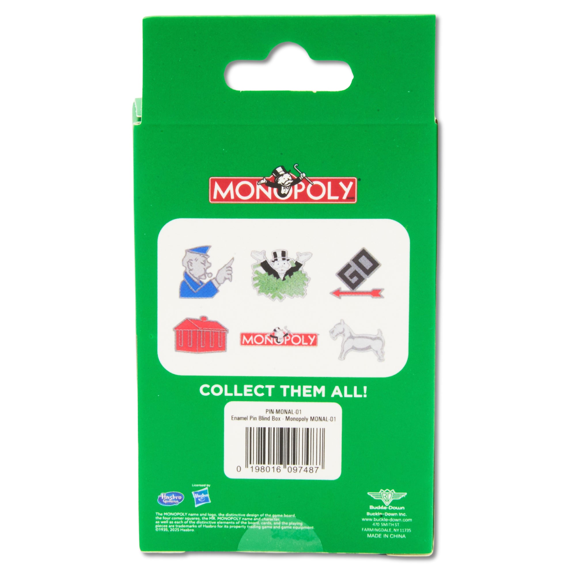 Monopoly Mystery Enamel Pin Blind Box Series, Go Space, Mr Monopoly, Policeman, Red House, Dog Token, or Title Logo Blind Box Pins Monopoly