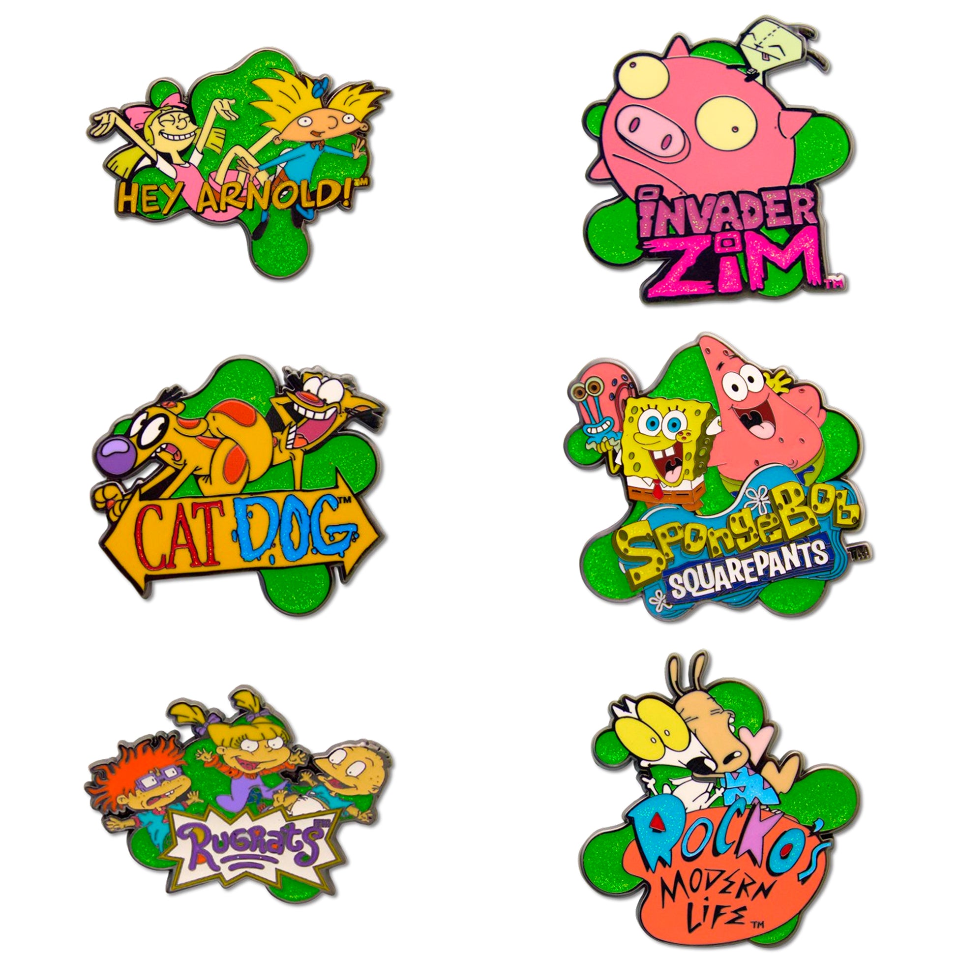 Nickelodeon Show Title Logos Mystery Enamel Pin Blind Box Series, SpongeBob SquarePants, Rugrats, CatDog, Invader Zim, Hey Arnold, or Rockos Modern Life Blind Box Pins Nickelodeon