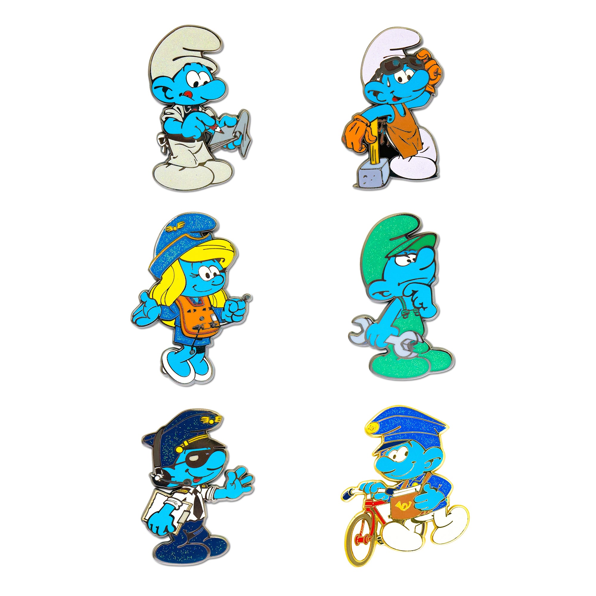 The Smurfs Working Mystery Enamel Pin Blind Box Series, Pilot, Blacksmith, Mechanic, Postman, Waiter, or Hostess