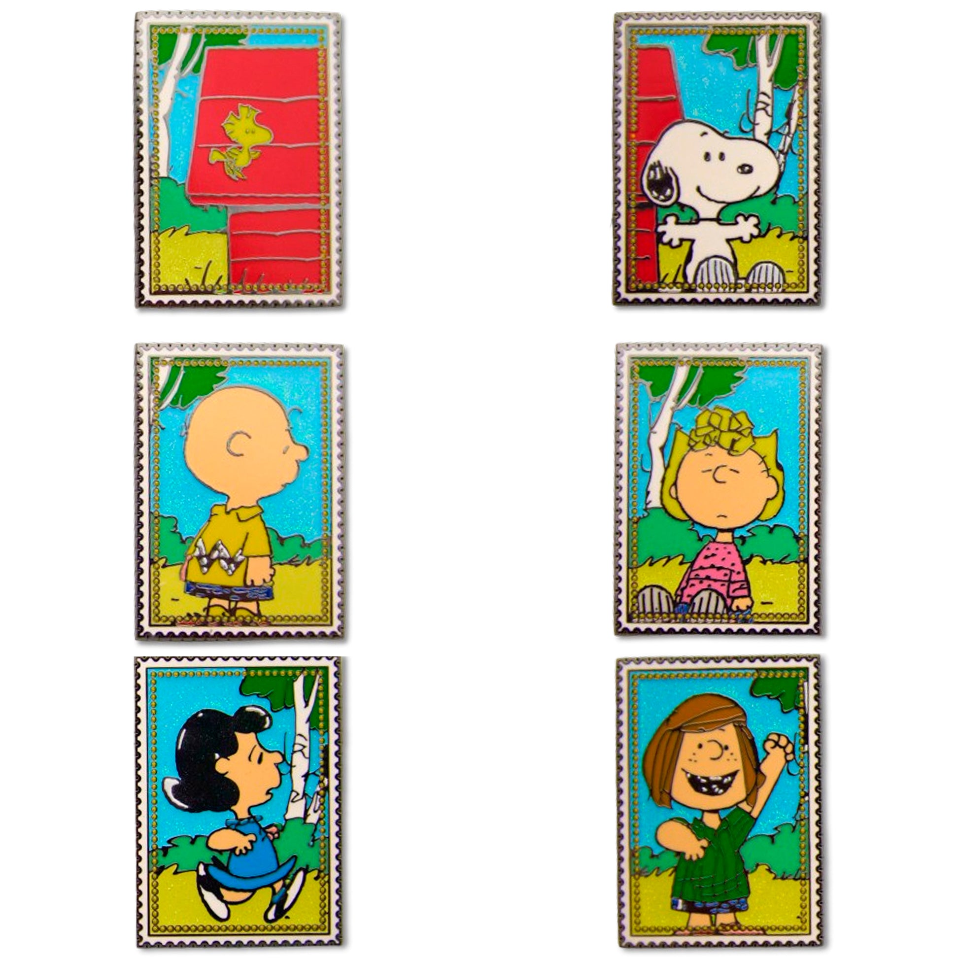 Peanuts Post Stamp Mystery Enamel Pin Blind Box Series, Charlie Brown, Lucy, Peppermint Patty, Sally, Snoopy or Woodstock Blind Box Pins Peanuts