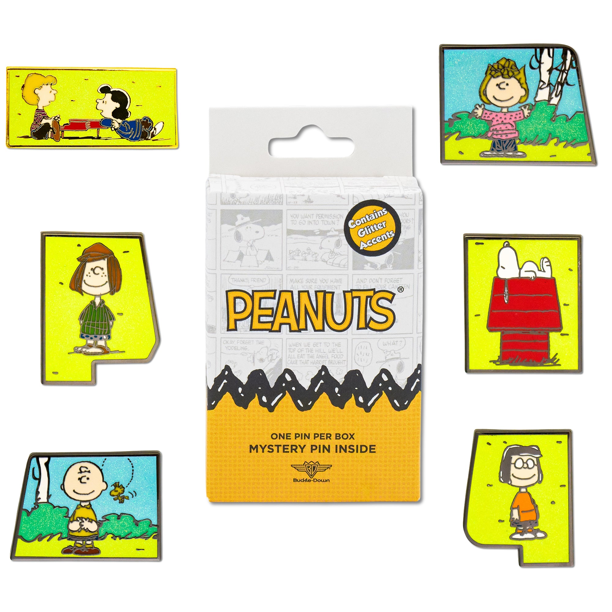 Peanuts Dog House Puzzle Mystery Enamel Pin Blind Box Series, Charlie Brown, Sally, Snoopy, Marcie, Peppermint Patty, or Lucy and Schroeder
