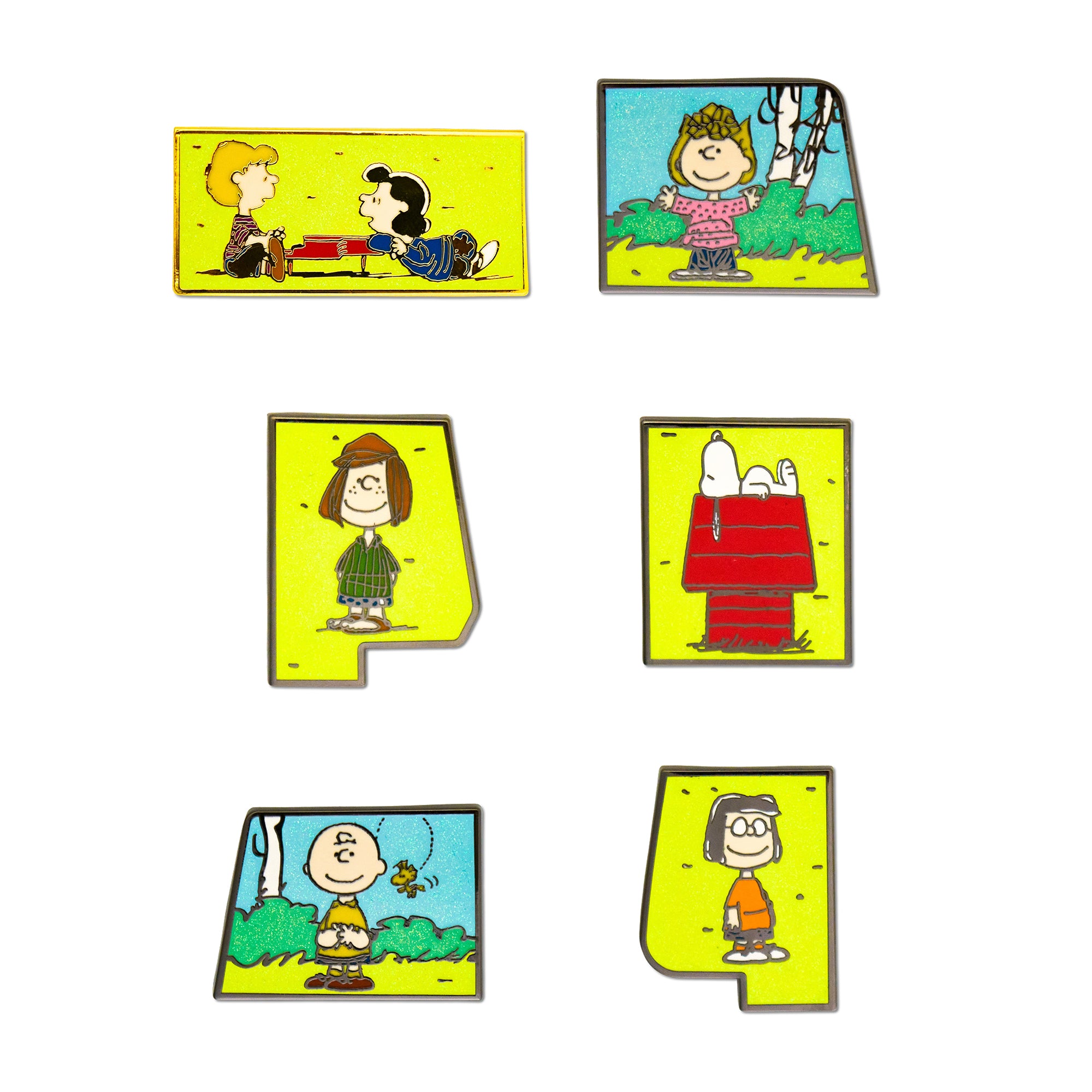 Peanuts Dog House Puzzle Mystery Enamel Pin Blind Box Series, Charlie Brown, Sally, Snoopy, Marcie, Peppermint Patty, or Lucy and Schroeder