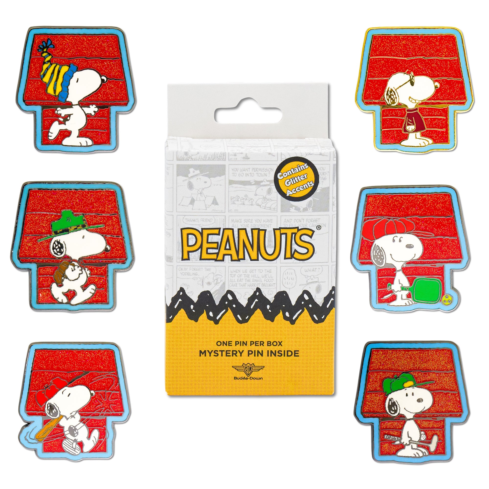 Peanuts Snoopy Dog House Mystery Enamel Pin Blind Box Series, Ice Skating, Joe Cool, Beagle Scout, Pickleball, Baseball, or Golf