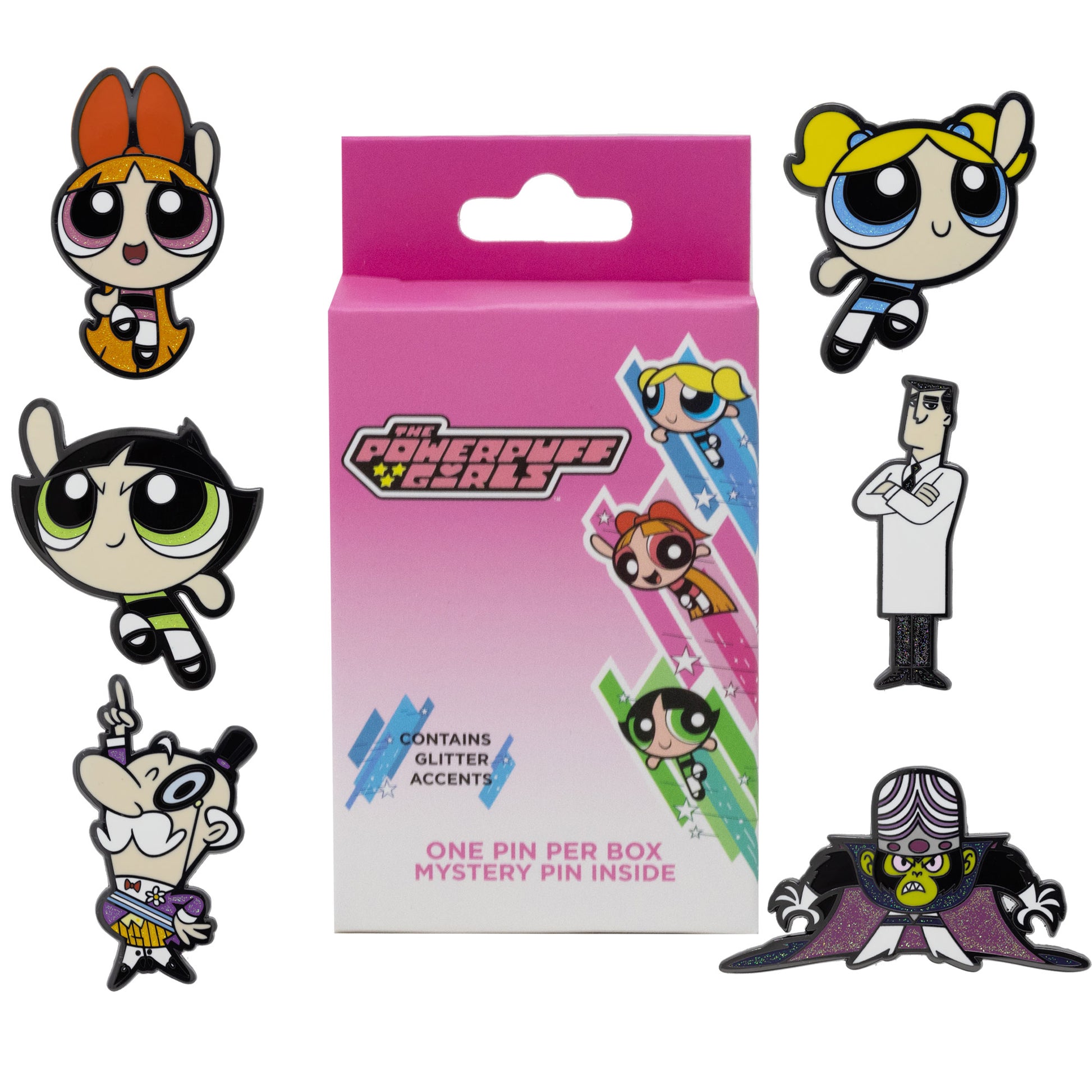 The Powerpuff Girls Mystery Enamel Pin Blind Box Series, Blossom, Bubbles, Buttercup, Professor Utonium, Mojo Jojo, or Mayor of Townsville Blind Box Pins Powerpuff Girls