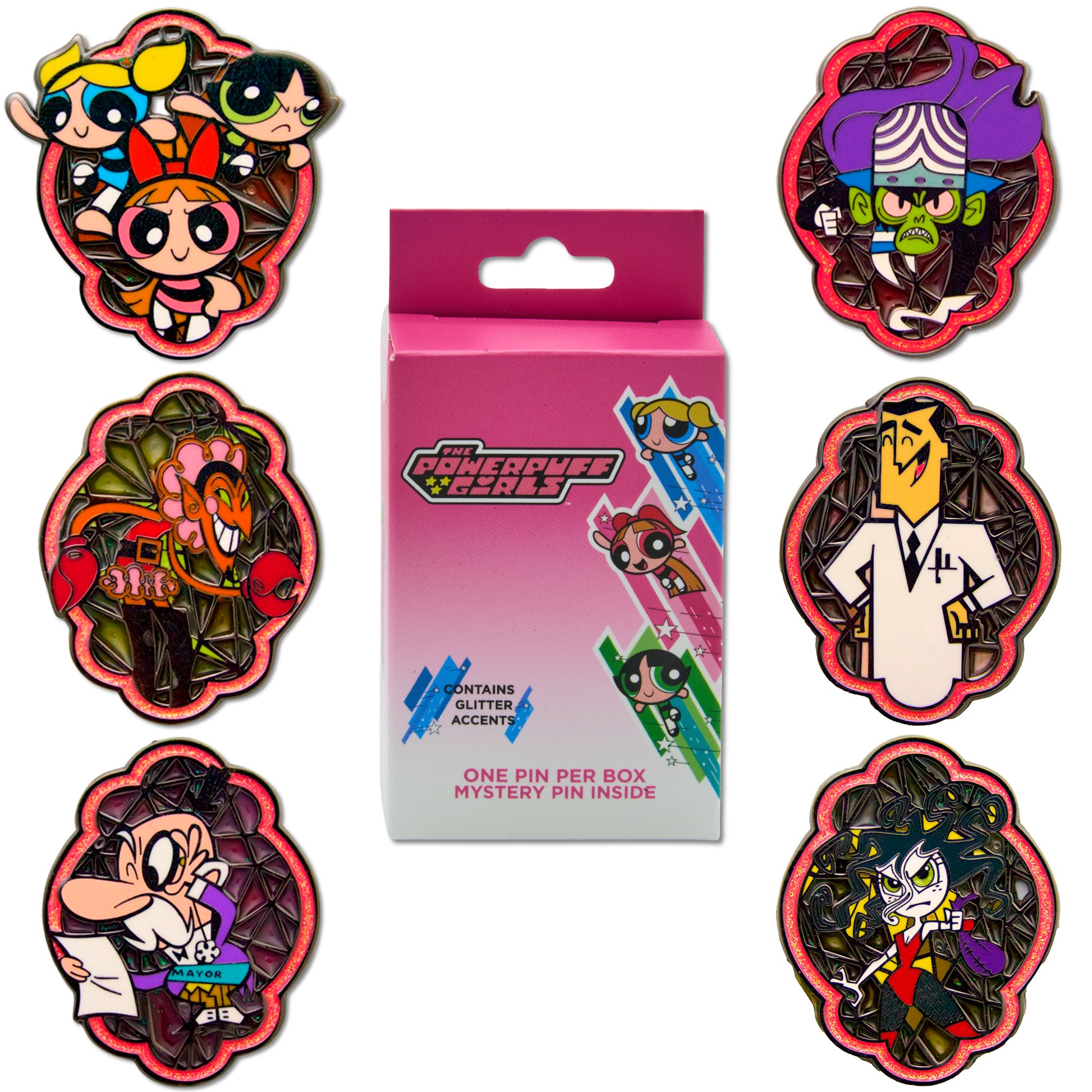 Powerpuff Girls Mystery Enamel Pin Blind Box Series, Powerpuff Girls Group, Professor, Mojo Jojo, Mayor of Townsville, HIM, or Sedusa Blind Box Pins Powerpuff Girls