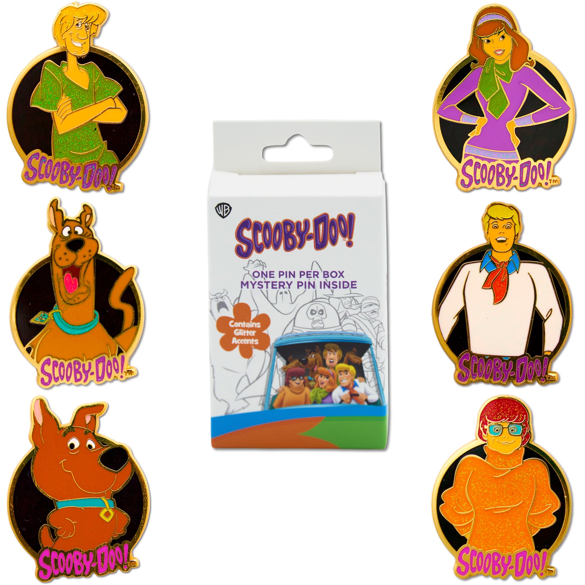 Scooby Doo Gang Mystery Enamel Pin Blind Box Series, Scooby, Shaggy, Velma, Daphne, Fred or Scrappy Blind Box Pins Scooby Doo