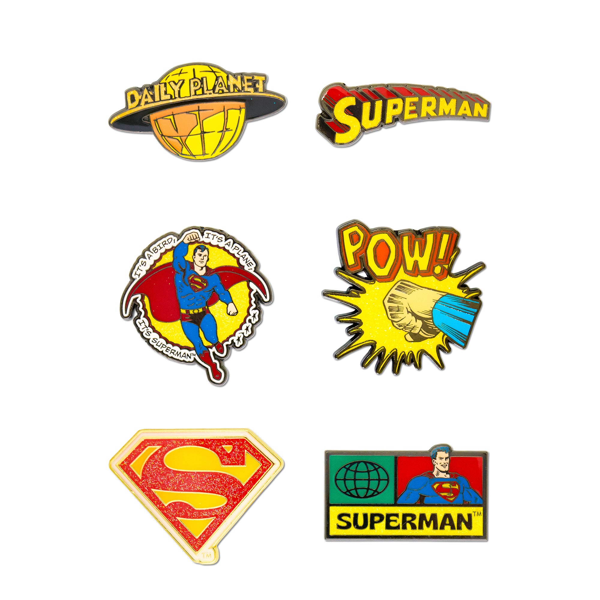 DC Comics Superman Mystery Enamel Pin Blind Box Series, Daily Planet, Superman Logo, Superman Shield, POW!, Comic Book Cover, or Superman Flying