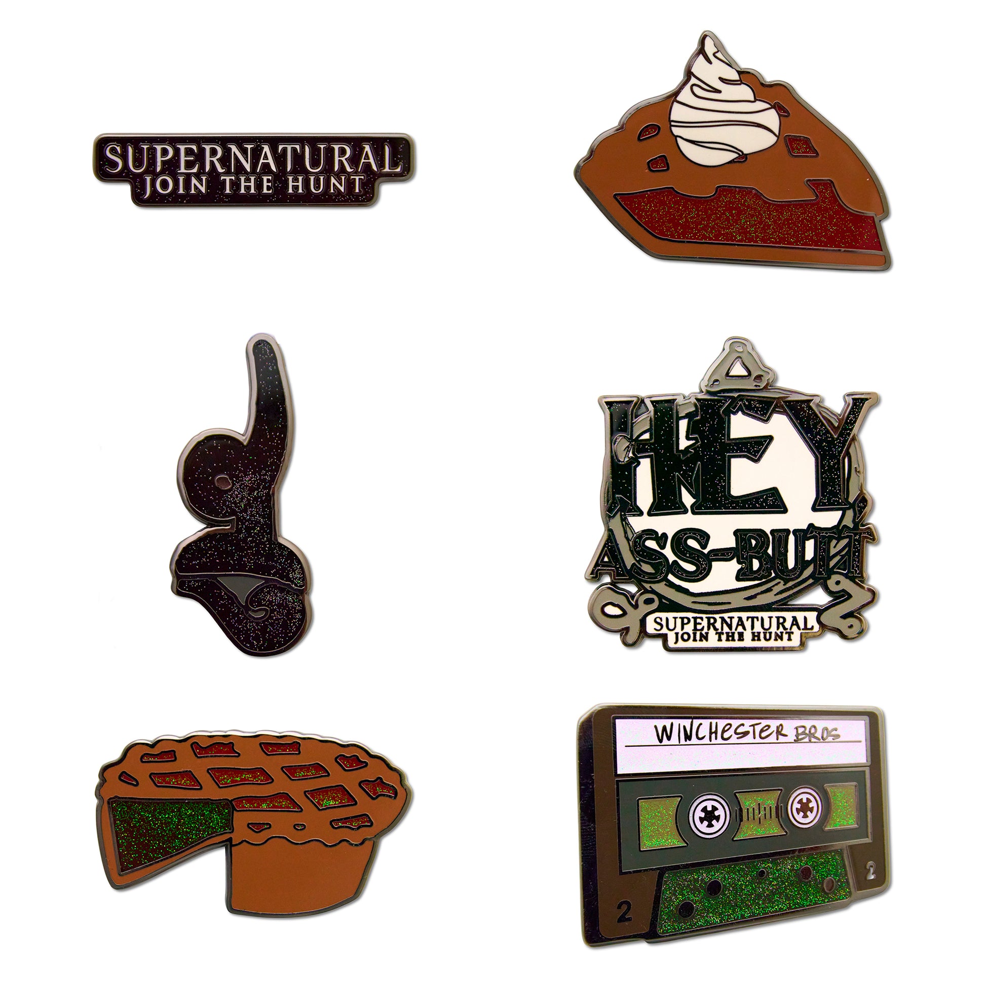 Supernatural Mystery Enamel Pin Blind Box Series, Join the Hunt Logo, Hey Ass-Butt, Cherry Pie, Cherry Pie Slice, Tulpa Tibetan Spirit Sigil, or Winchester Bros Mix Tape Blind Box Pins Supernatural