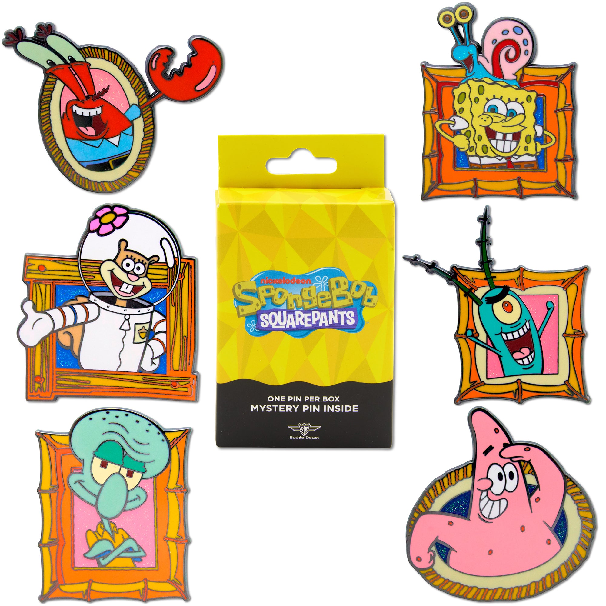 SpongeBob SquarePants Character Portraits Mystery Enamel Pin Blind Box Series, SpongeBob and Gary, Patrick, Squidward, Sandy, Mr Krabs, or Plankton