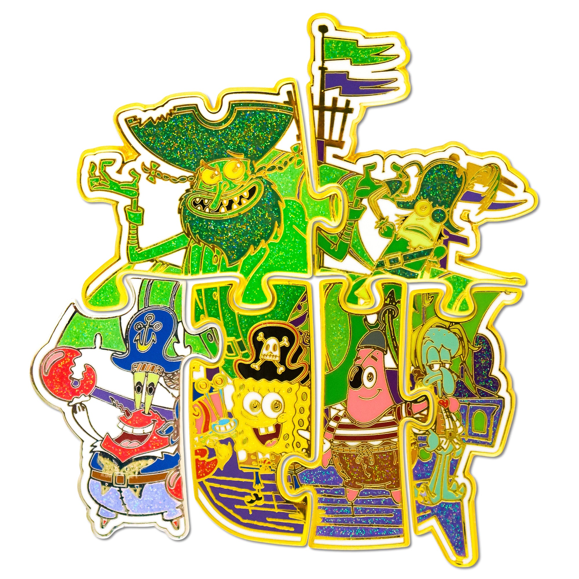 SpongeBob SquarePants Flying Dutchman Puzzle Mystery Enamel Pin Blind Box Series, SpongeBob, Patrick, Squidward, Mr. Krabs, Flying Dutchman, or Plankton