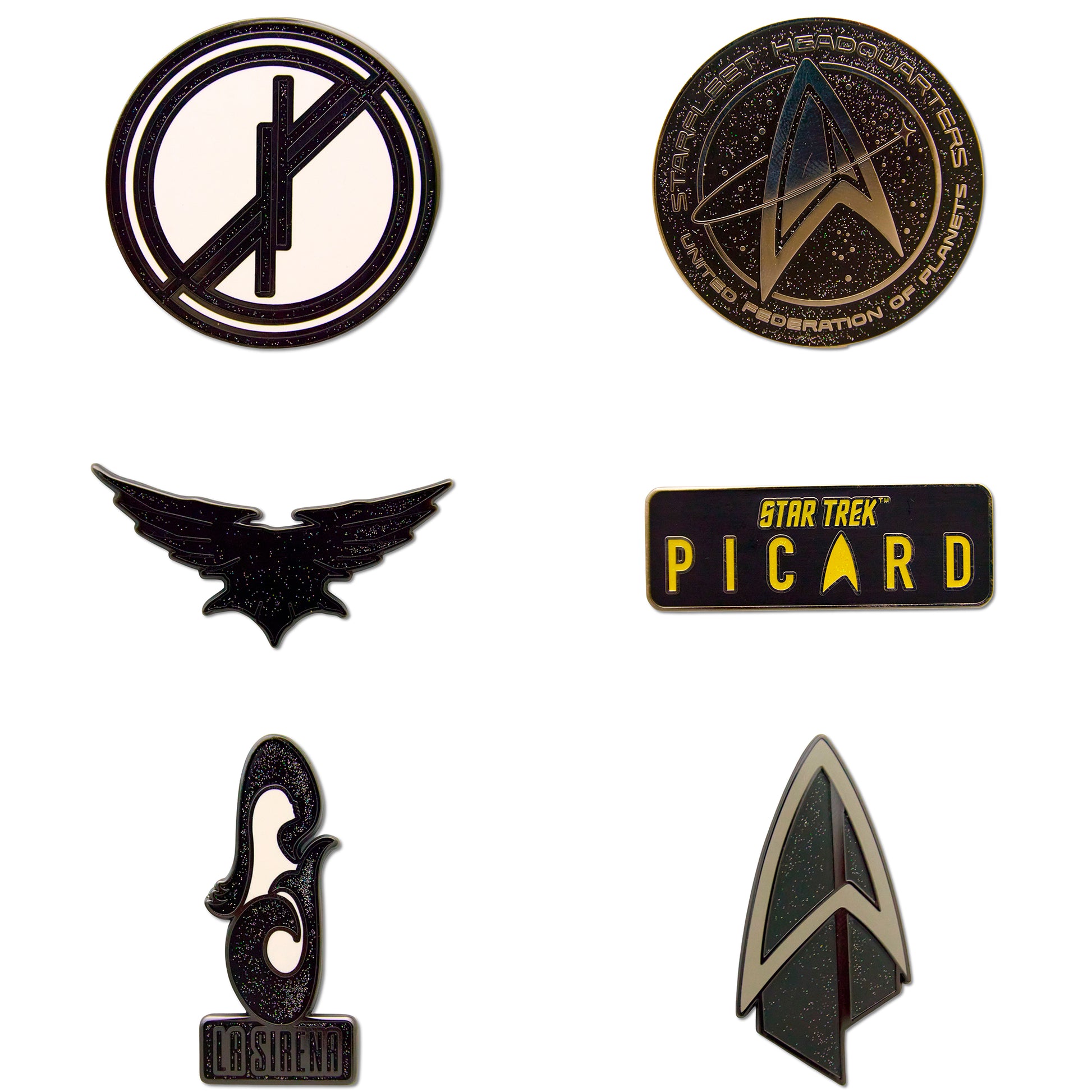 Star Trek Mystery Enamel Pin Blind Box Series, Starfleet Headquarters, Picard Title Logo, La Sirena Insignia, The Raptor's Wings Insignia, Starfleet Insignia, or The Fenris Rangers Insignia Blind Box Pins Star Trek
