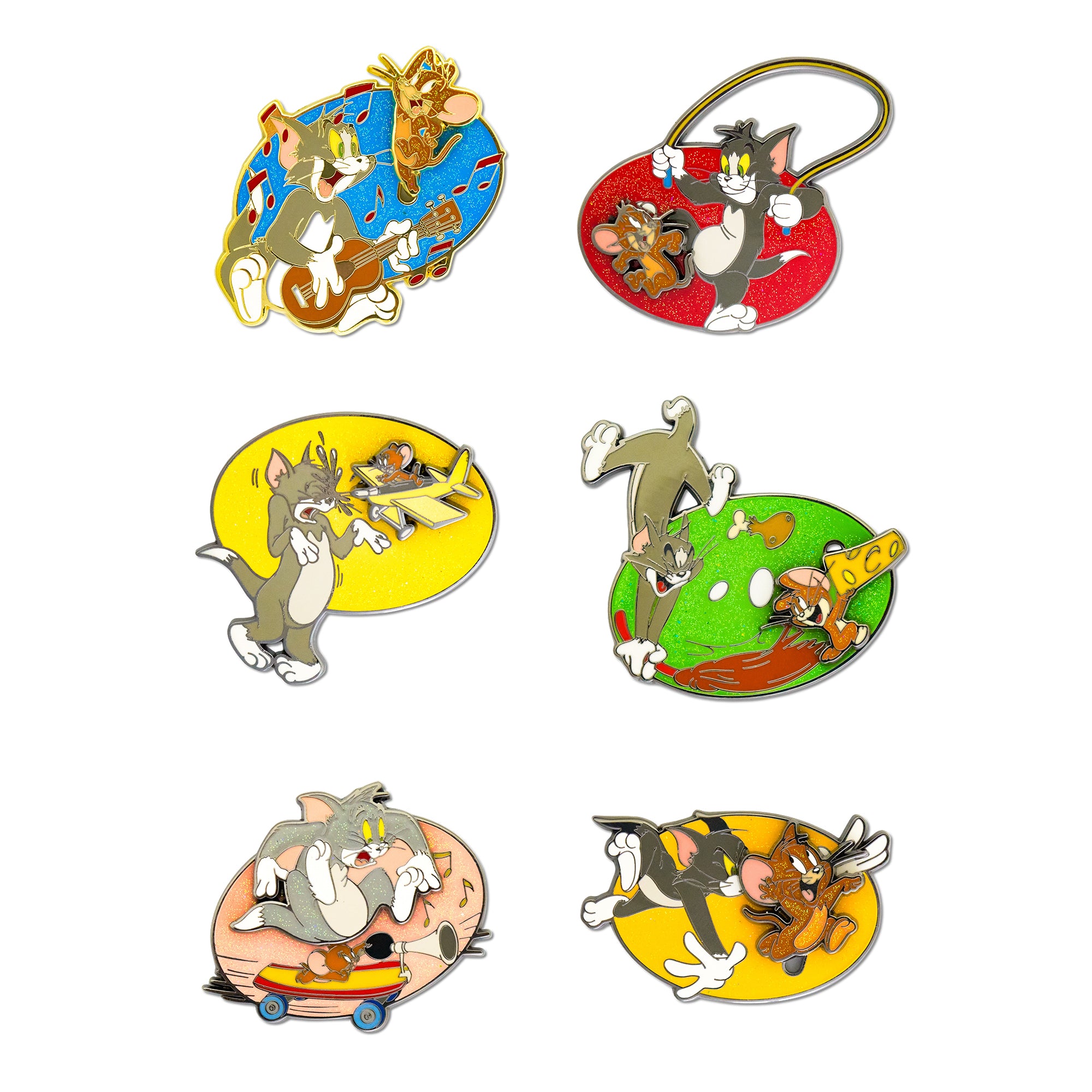 Tom and Jerry Interactive Mystery Enamel Pin Blind Box Series, Music, Jump Rope, Airplane, Cheese, Skateboard, or Chasing