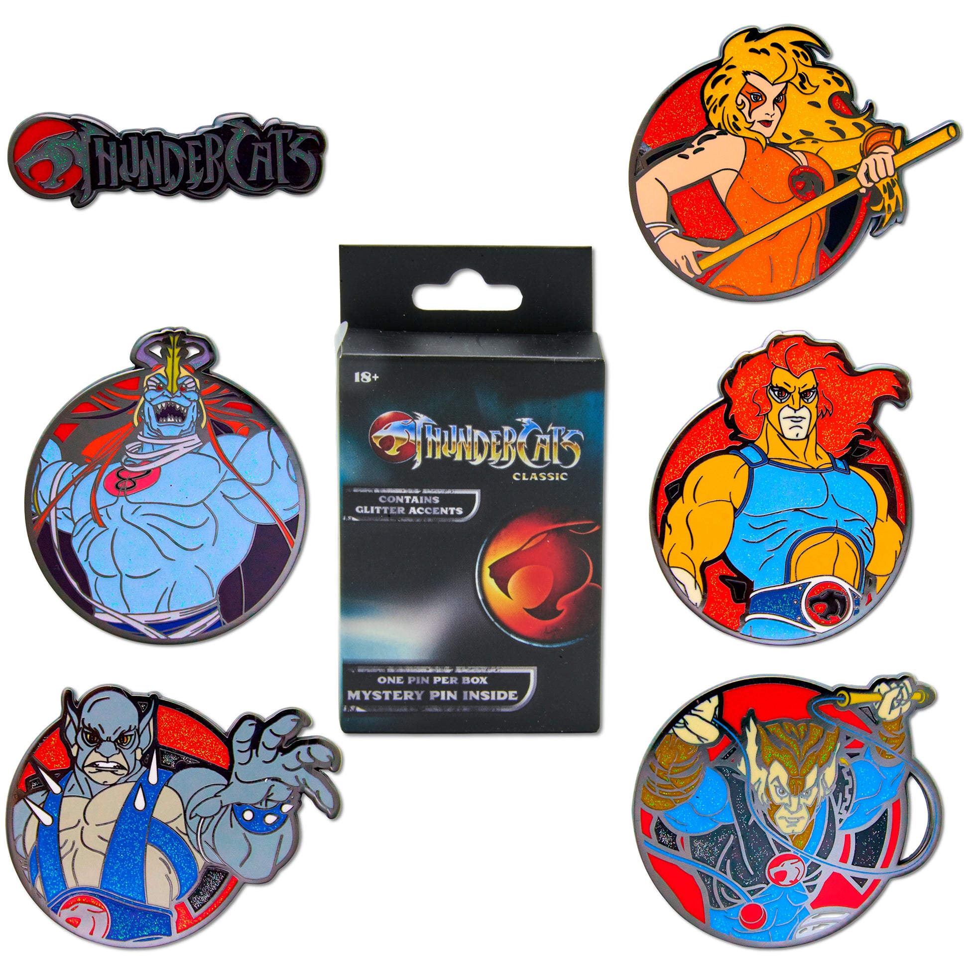 ThunderCats Mystery Enamel Pin Blind Box Series, Title Logo, Cheetara, Lion-O, Mumm-Ra, Panthro, or Tygra Blind Box Pins ThunderCats