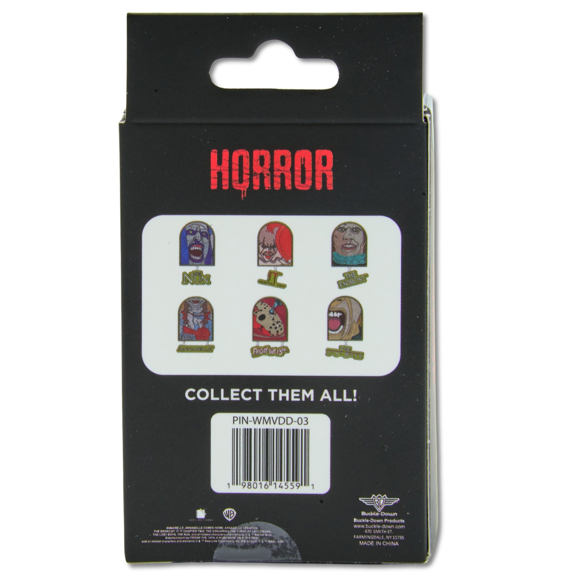 Warner Horror Movie Title Logos Mystery Enamel Pin Blind Box Series, IT Chapter Two, Friday the 13th, The Lost Boys, The Nun, The Exorcist, or Annabelle Blind Box Pins Friday the 13th