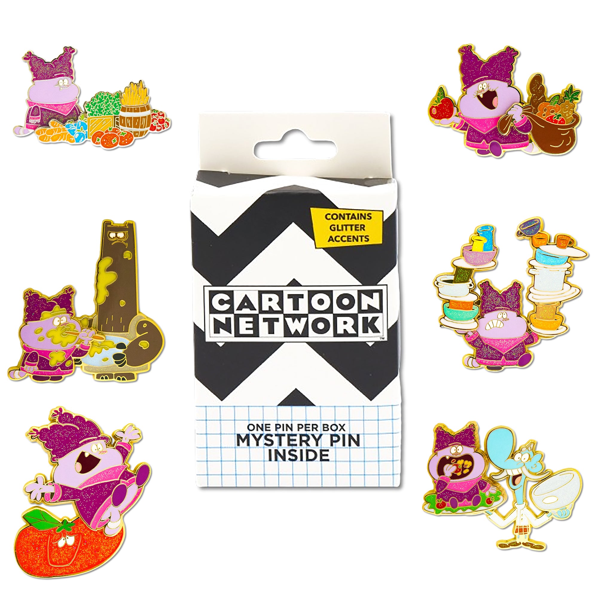 Chowder Mystery Enamel Pin Blind Box Series, Food Bag, Food Stand, Schnitzel Batter, Balancing Dishes, Apple, or Mung Daal Tray