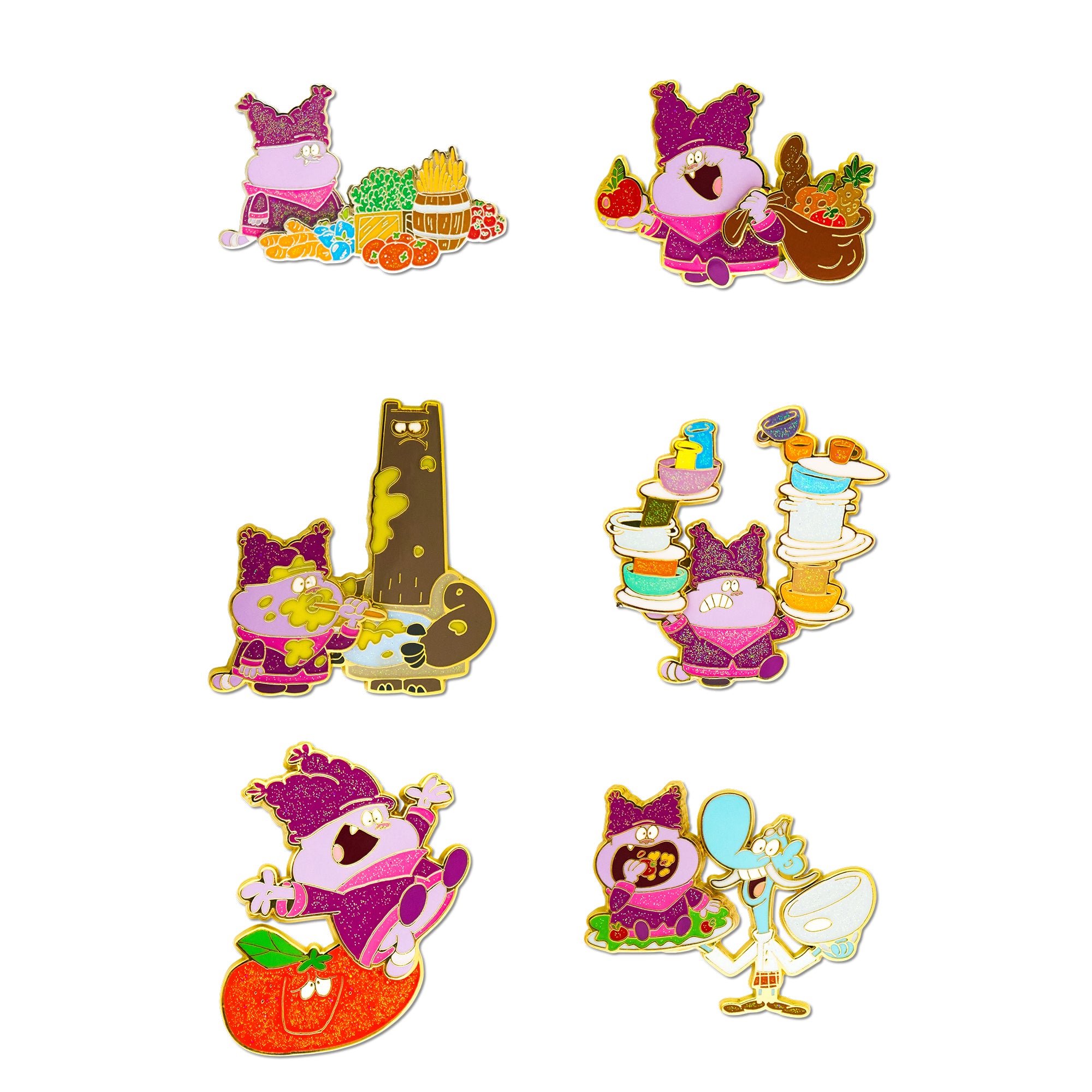Chowder Mystery Enamel Pin Blind Box Series, Food Bag, Food Stand, Schnitzel Batter, Balancing Dishes, Apple, or Mung Daal Tray