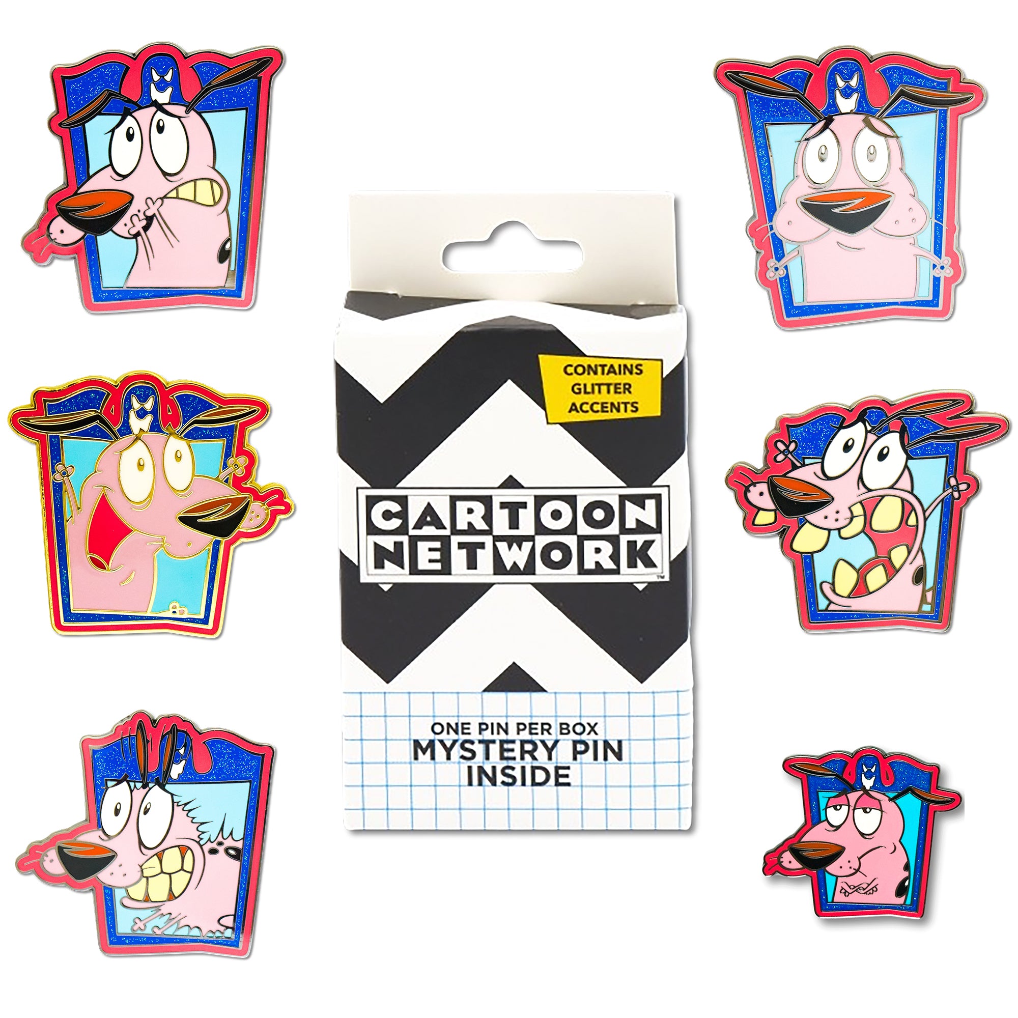 Courage the Cowardly Dog Expression Frames Mystery Enamel Pin Blind Box Series, Nail Biting, Arms Crossed, Arms Up, Closed Mouth, Screaming, or Shaking