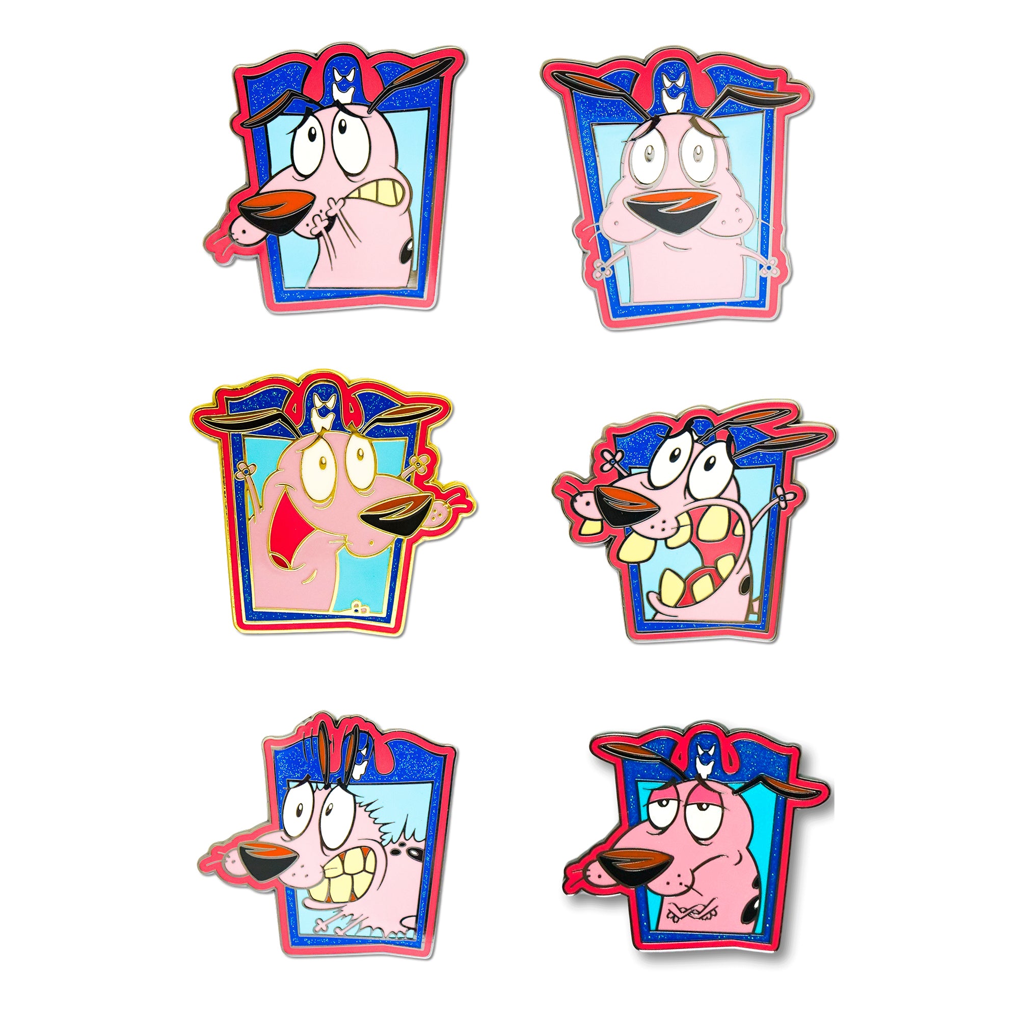 Courage the Cowardly Dog Expression Frames Mystery Enamel Pin Blind Box Series, Nail Biting, Arms Crossed, Arms Up, Closed Mouth, Screaming, or Shaking