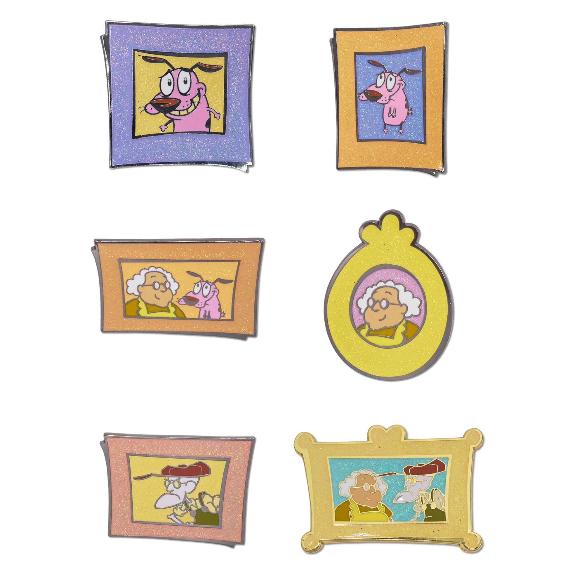 Courage the Cowardly Dog Mystery Enamel Pin Blind Box Portrait Series, Courage Worried, Eustace, Muriel, Muriel and Courage, Muriel and Eustace, or Courage Smiling