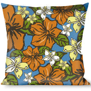 Buckle-Down Throw Pillow - Hibiscus Collage Blue/Orange/Yellow Throw Pillows Buckle-Down