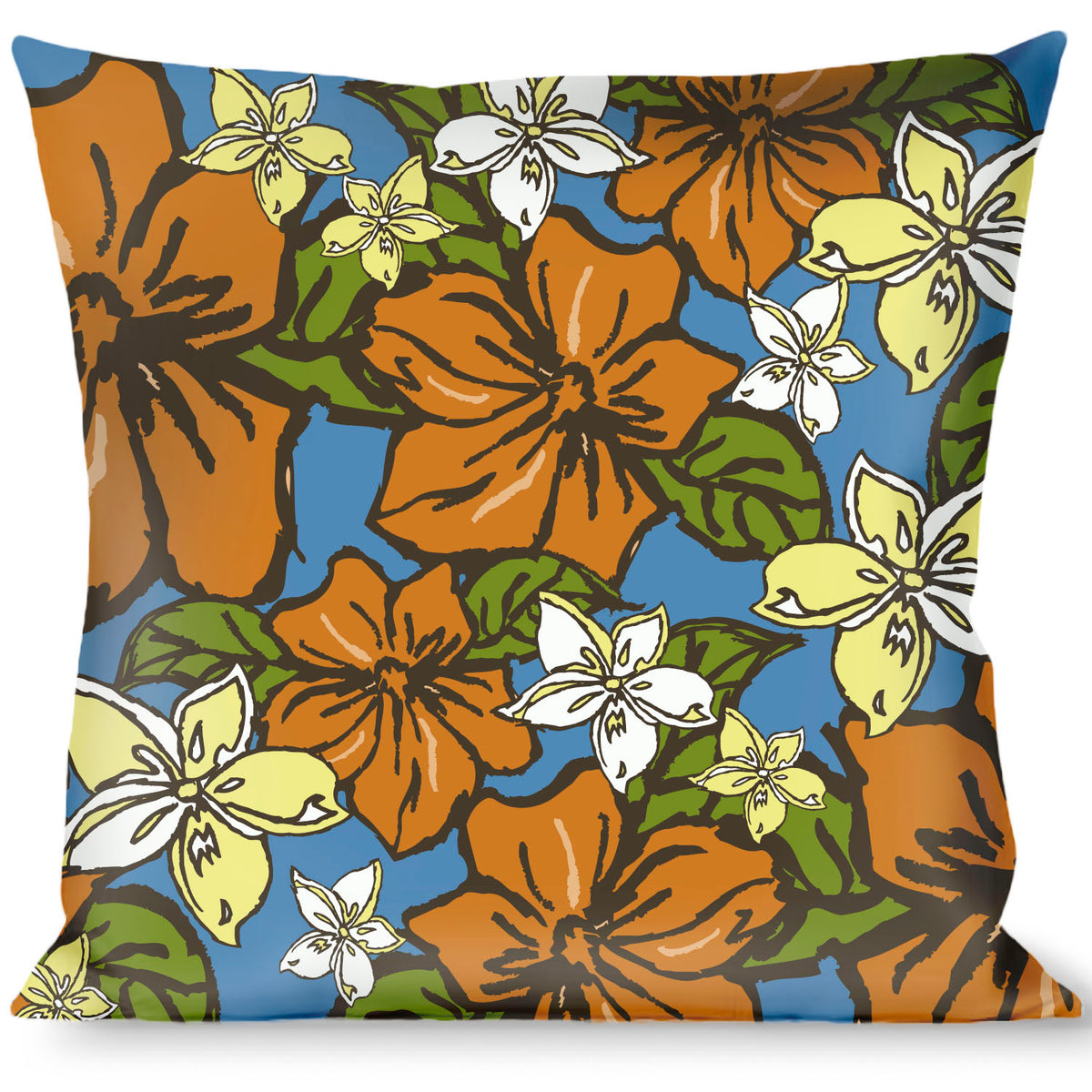 Buckle-Down Throw Pillow - Hibiscus Collage Blue/Orange/Yellow Throw Pillows Buckle-Down