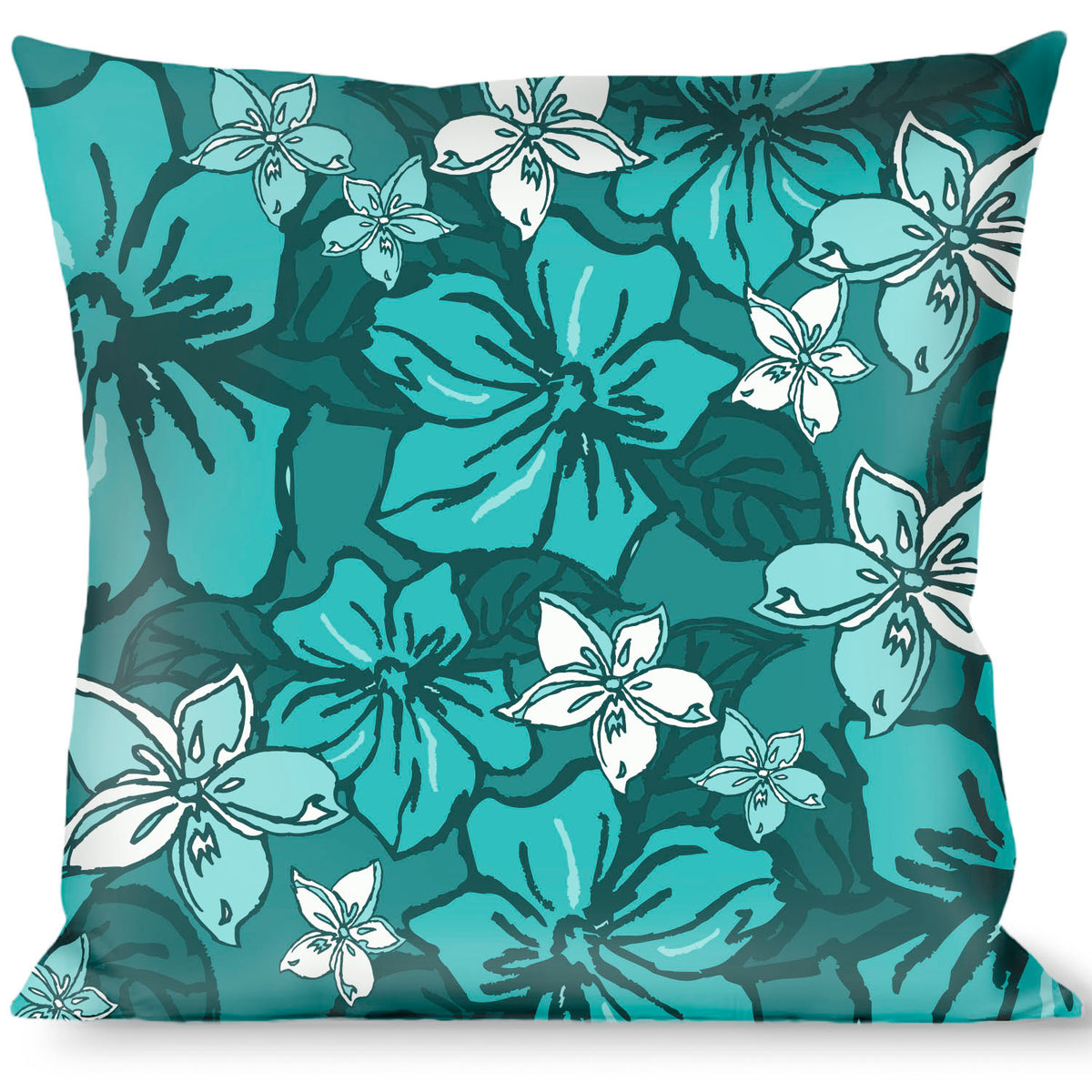 Buckle-Down Throw Pillow - Hibiscus Collage Turquoise Shades Throw Pillows Buckle-Down