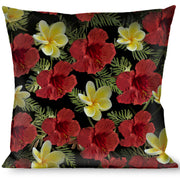 Buckle-Down Throw Pillow - Tropical Floral Collage Black/Red/Orange Throw Pillows Buckle-Down
