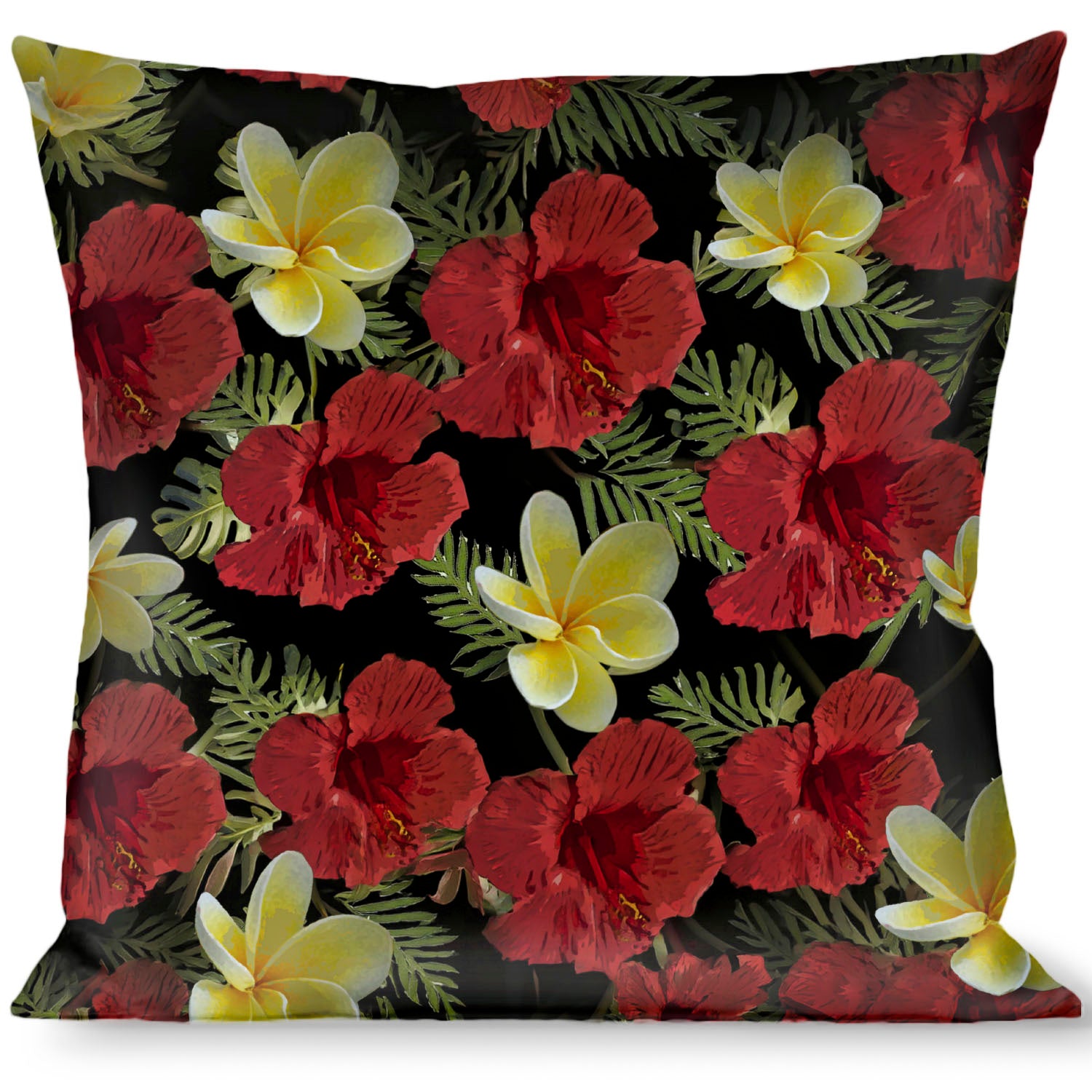 Buckle-Down Throw Pillow - Tropical Floral Collage Black/Red/Orange Throw Pillows Buckle-Down