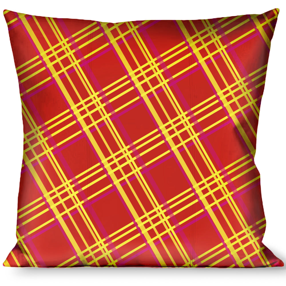 Pillow - THROW - Plaid X4 Fluorescent Oranges/Pinks/Yellow Throw Pillows Buckle-Down