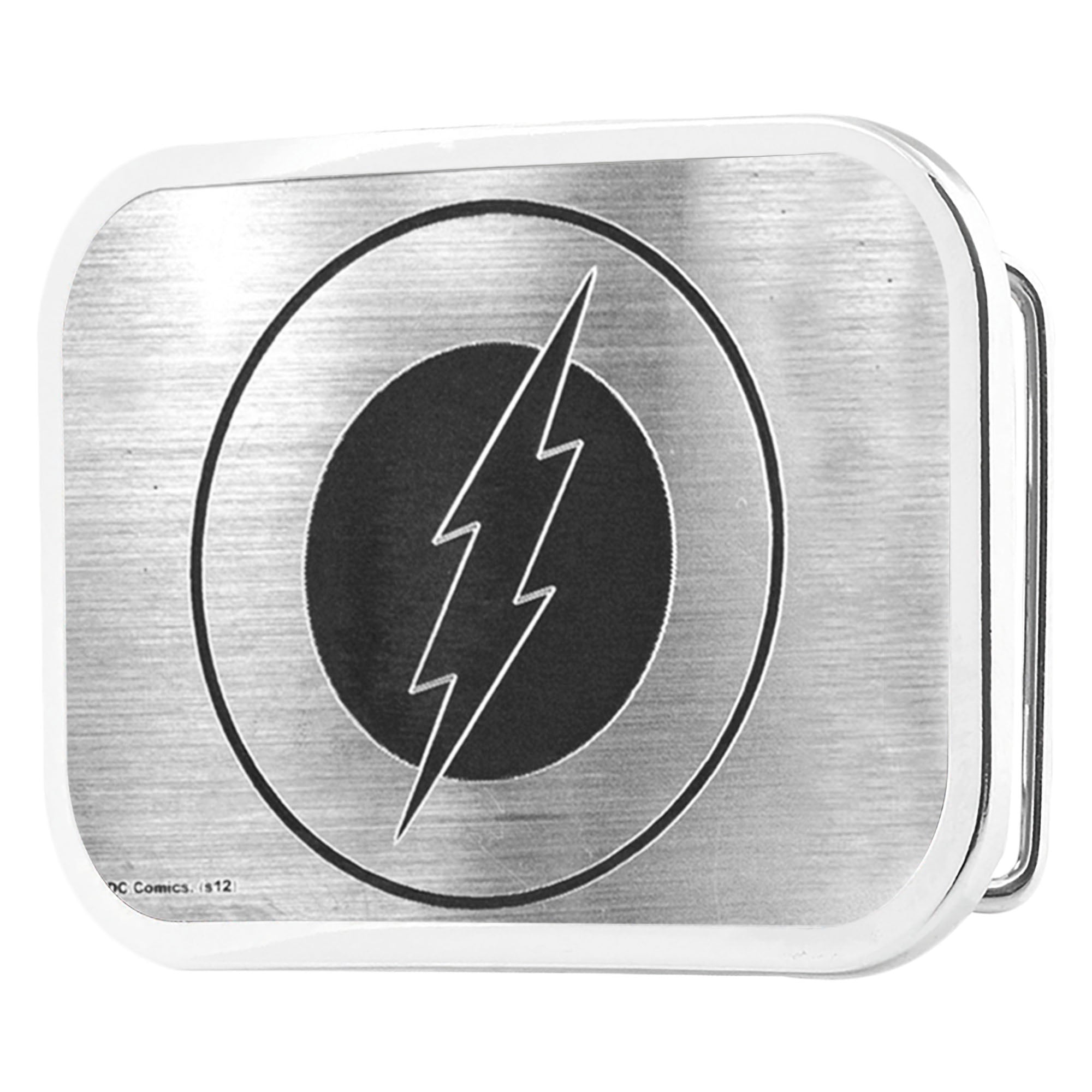 Flash Logo Framed Brushed Silver/Black - Chrome Rock Star Buckle Belt Buckles DC Comics