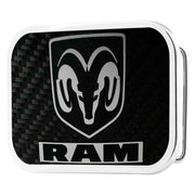 Ram Head Text Framed Marquetry Carbon Fiber Reverse Brushed Metal - Chrome Rock Star Buckle Belt Buckles Ram