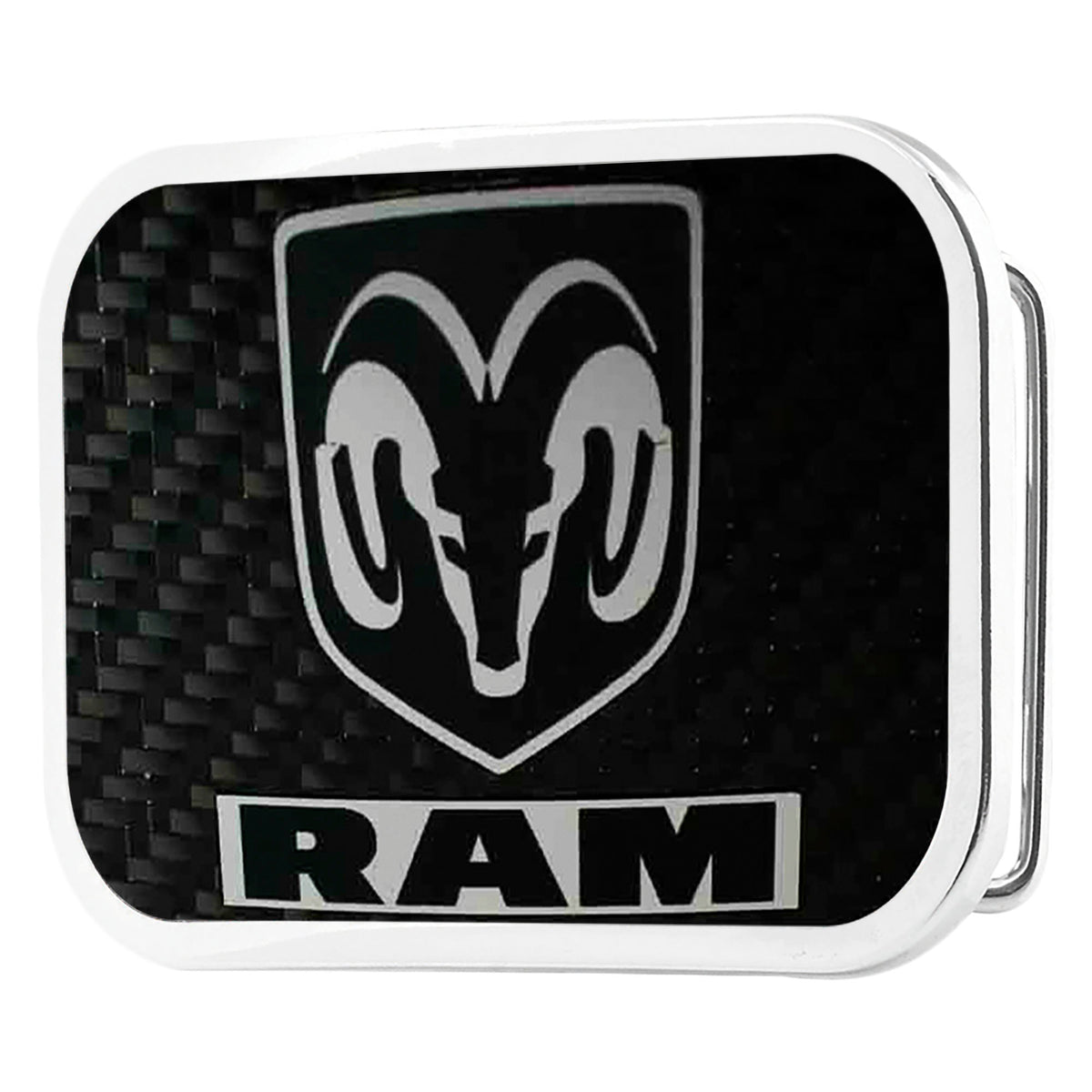Ram Head Text Framed Marquetry Carbon Fiber Reverse Brushed Metal - Chrome Rock Star Buckle Belt Buckles Ram