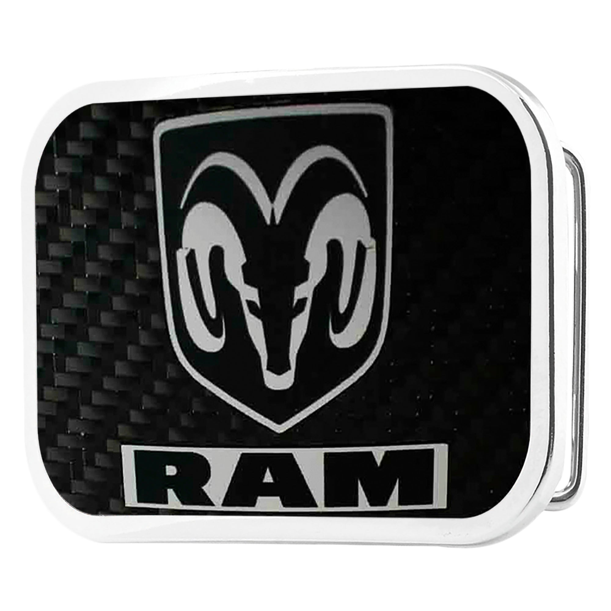 Ram Head Text Framed Marquetry Carbon Fiber Reverse Brushed Metal - Chrome Rock Star Buckle