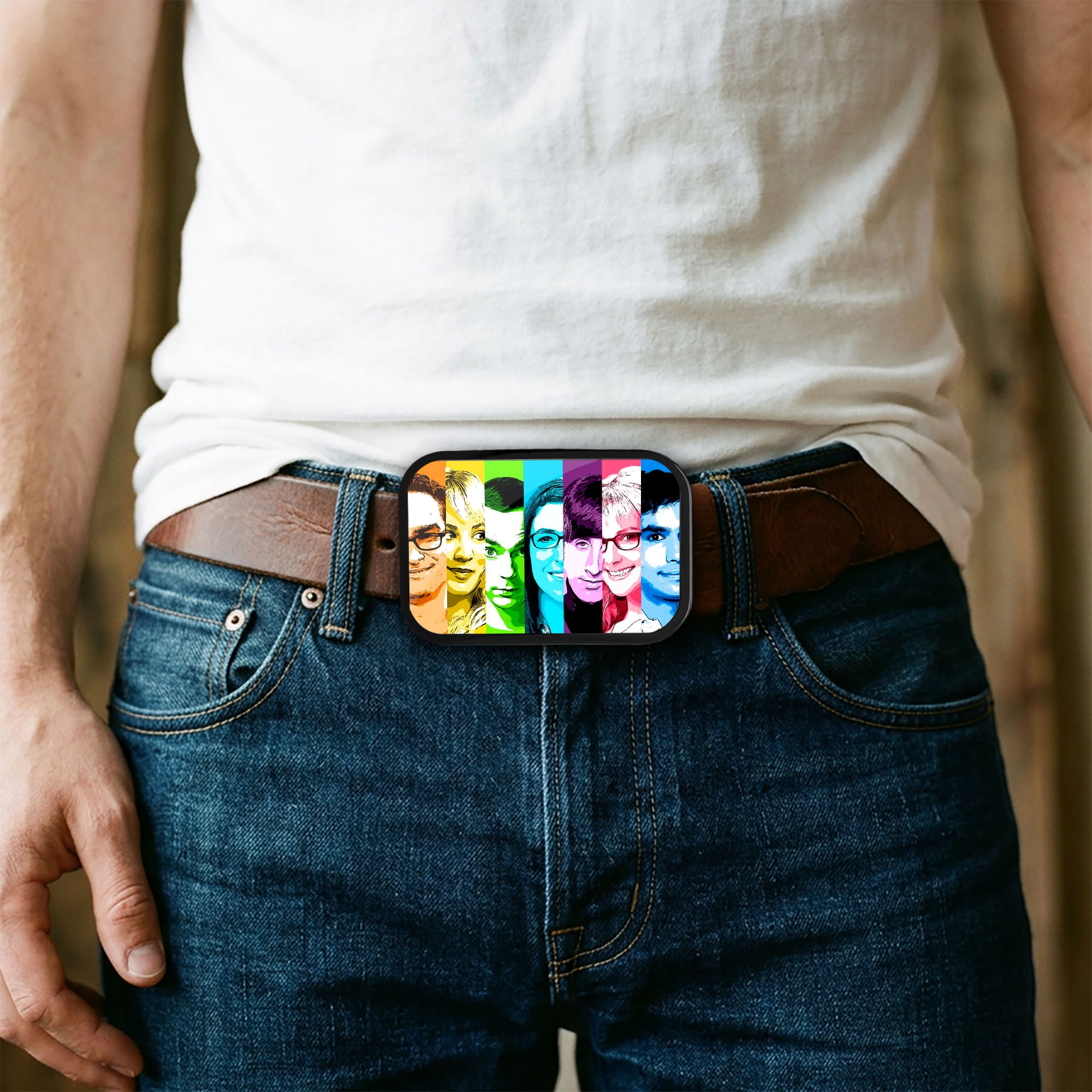 The Big Bang Theory Characters Panels FCG Multi Color - Black Rock Star Buckle Belt Buckles The Big Bang Theory
