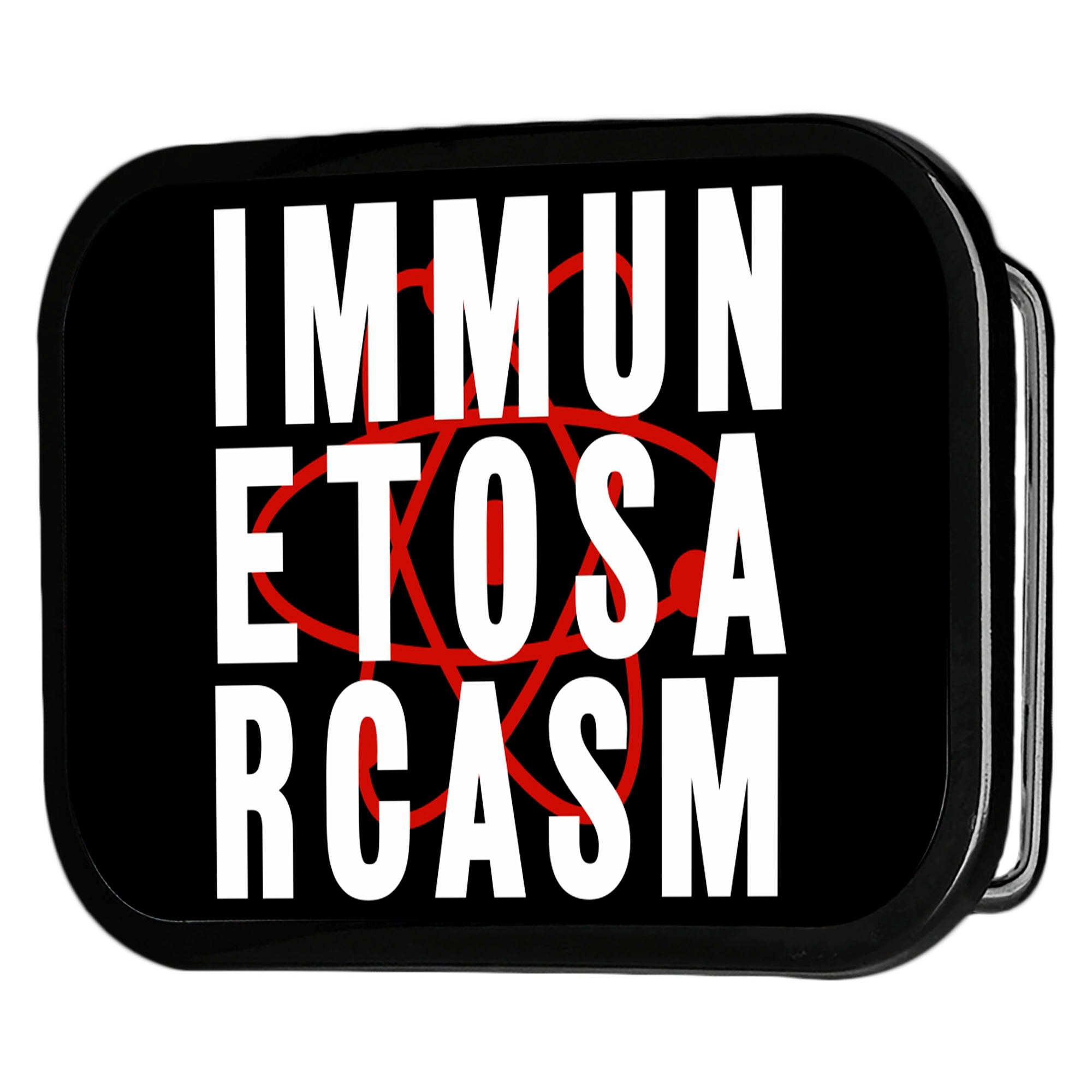 IMMUNE TO SARCASM Atom FCG Black Red White - Black Rock Star Buckle Belt Buckles The Big Bang Theory