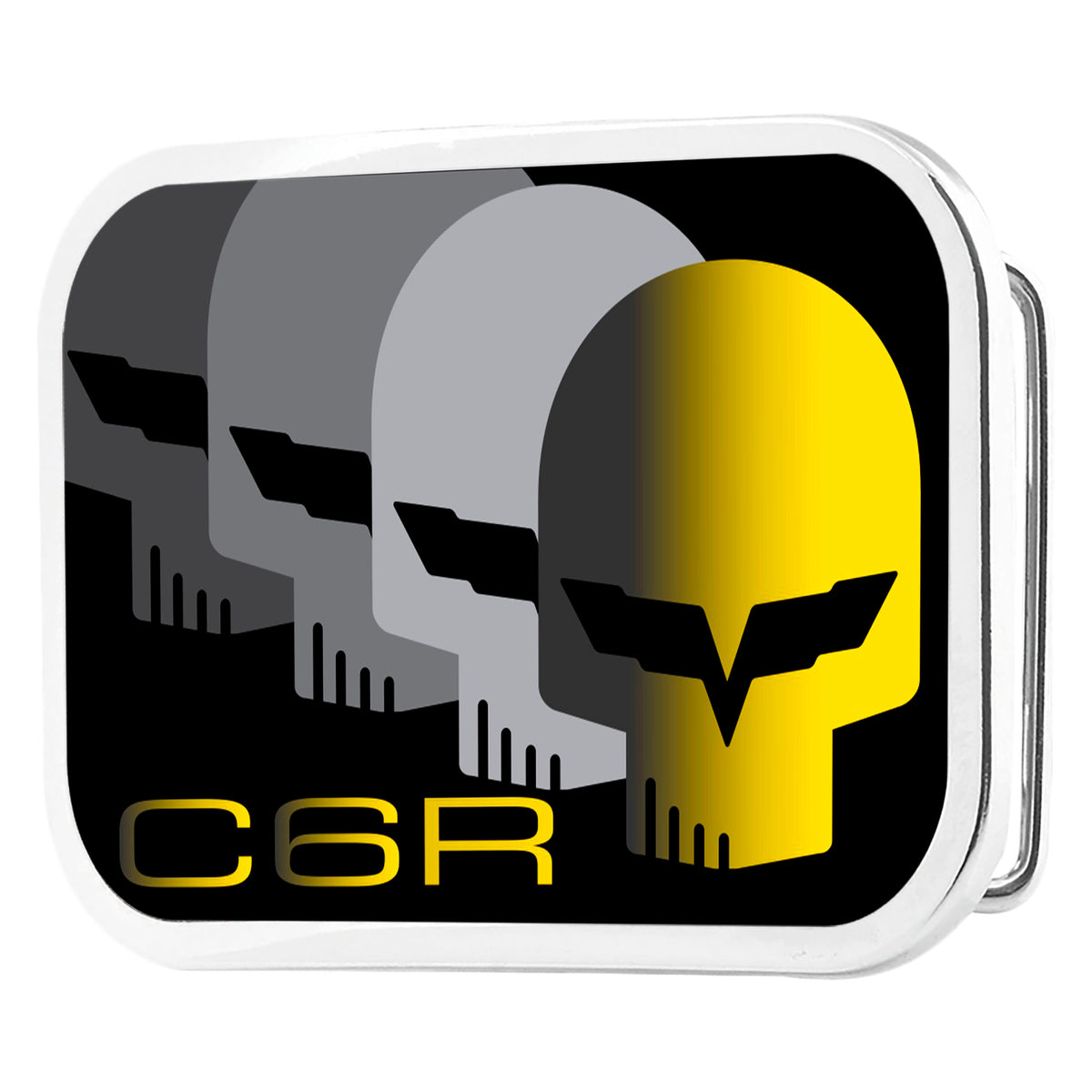 C6 Racing w/Skull Repeat FCG Black/Yellow/Silver - Chrome Rock Star Buckle Belt Buckles GM General Motors