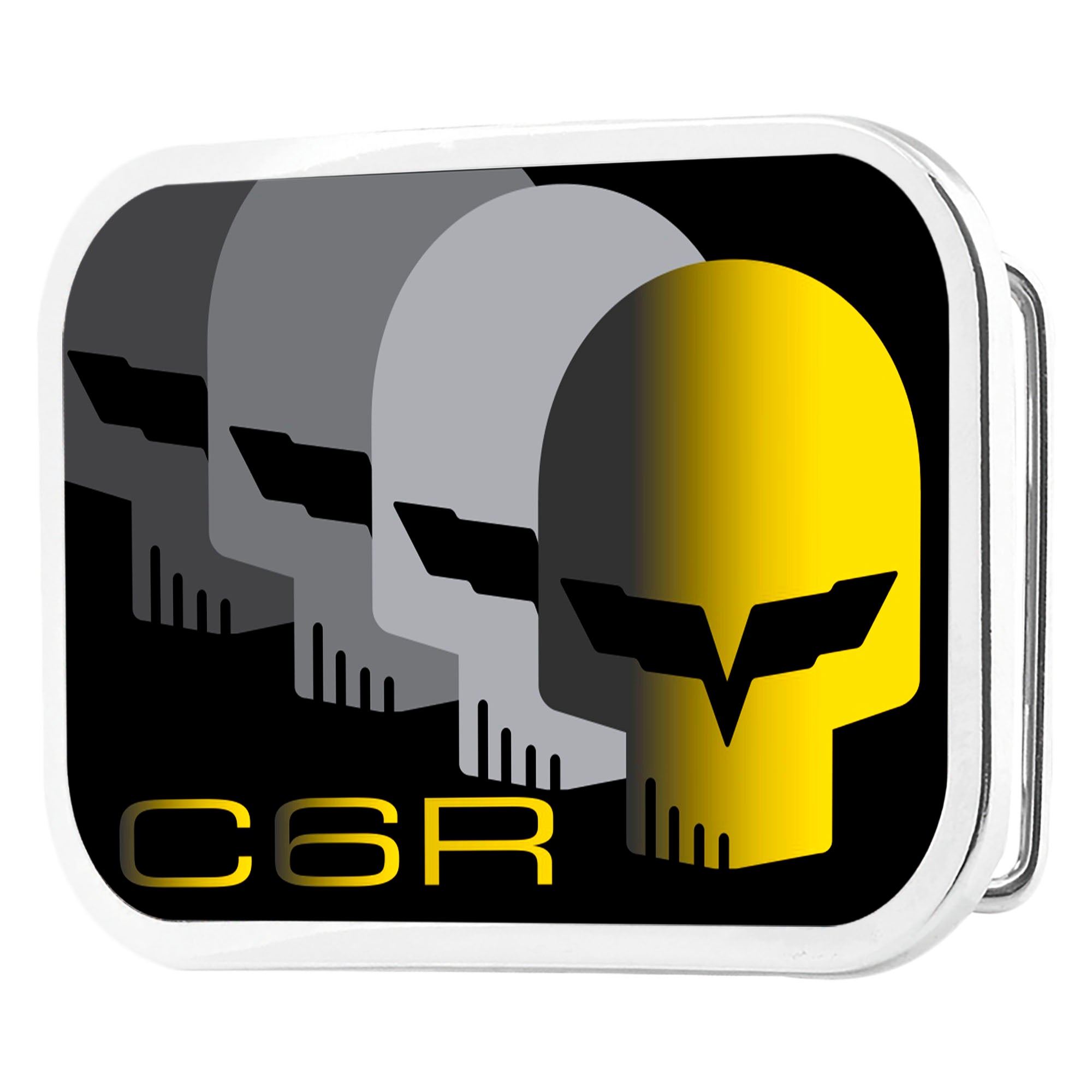 C6 Racing w/Skull Repeat FCG Black/Yellow/Silver - Chrome Rock Star Buckle Belt Buckles GM General Motors