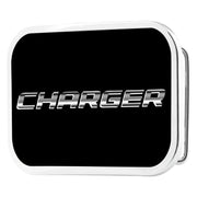 CHARGER Text Framed FCG Black/Silver-Fade - Chrome Rock Star Buckle Belt Buckles Dodge
