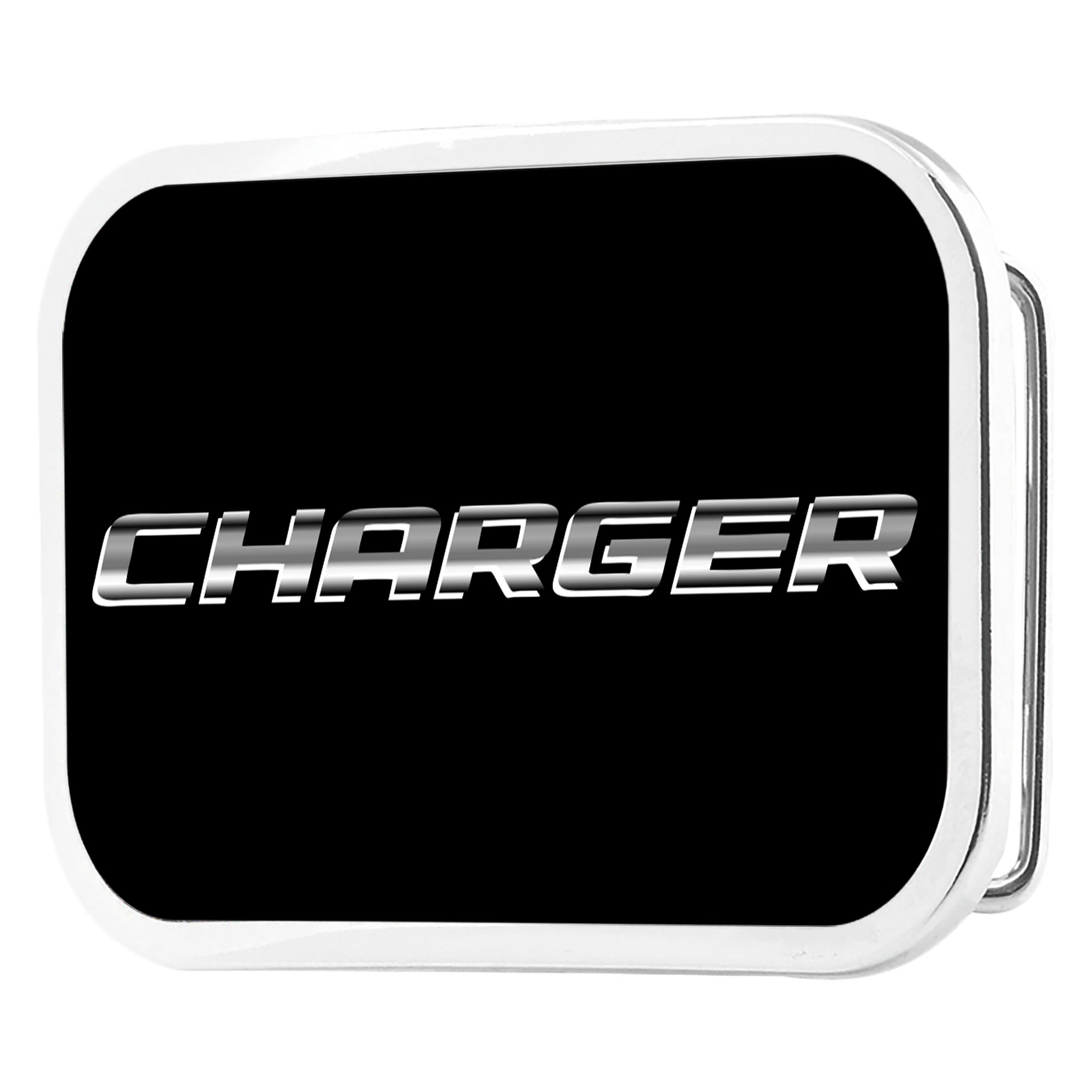CHARGER Text Framed FCG Black/Silver-Fade - Chrome Rock Star Buckle Belt Buckles Dodge