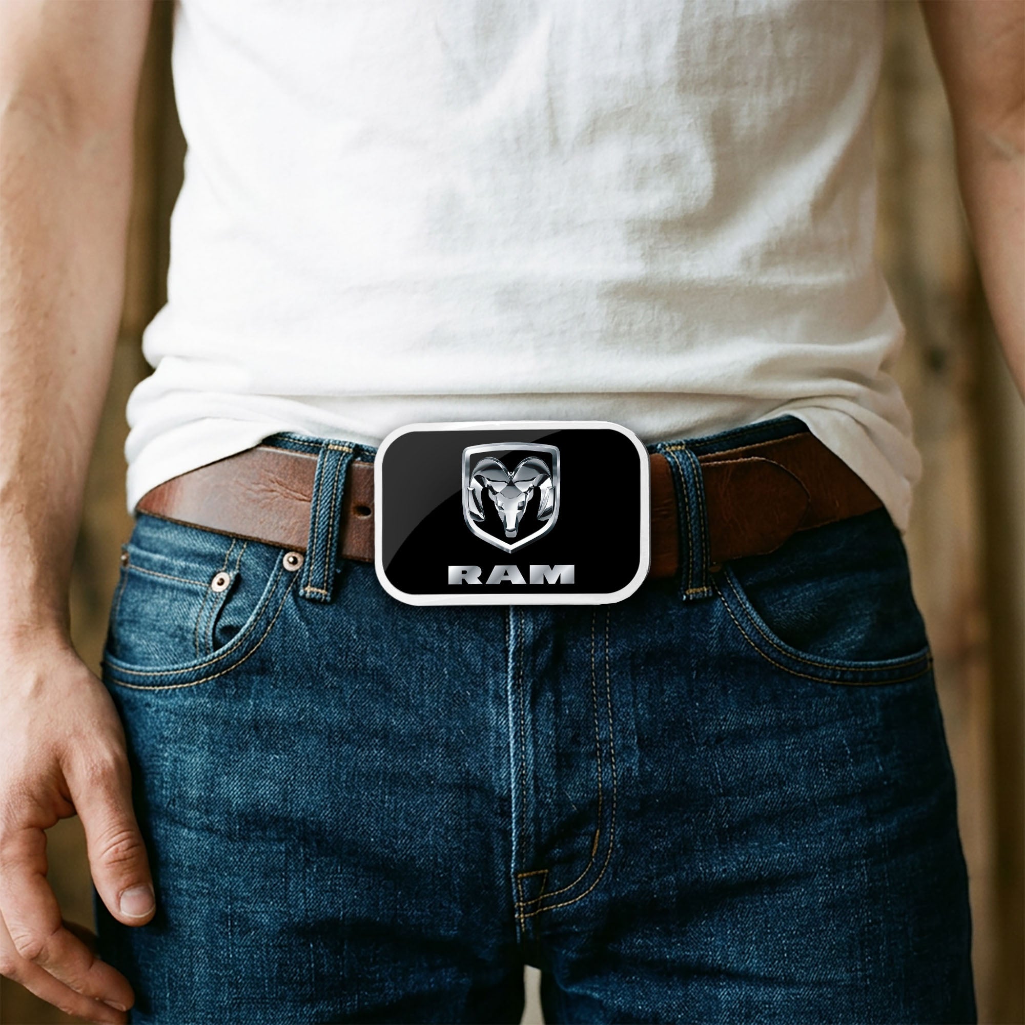 Ram Framed FCG Black Silver - Chrome Rock Star Buckle Belt Buckles Ram