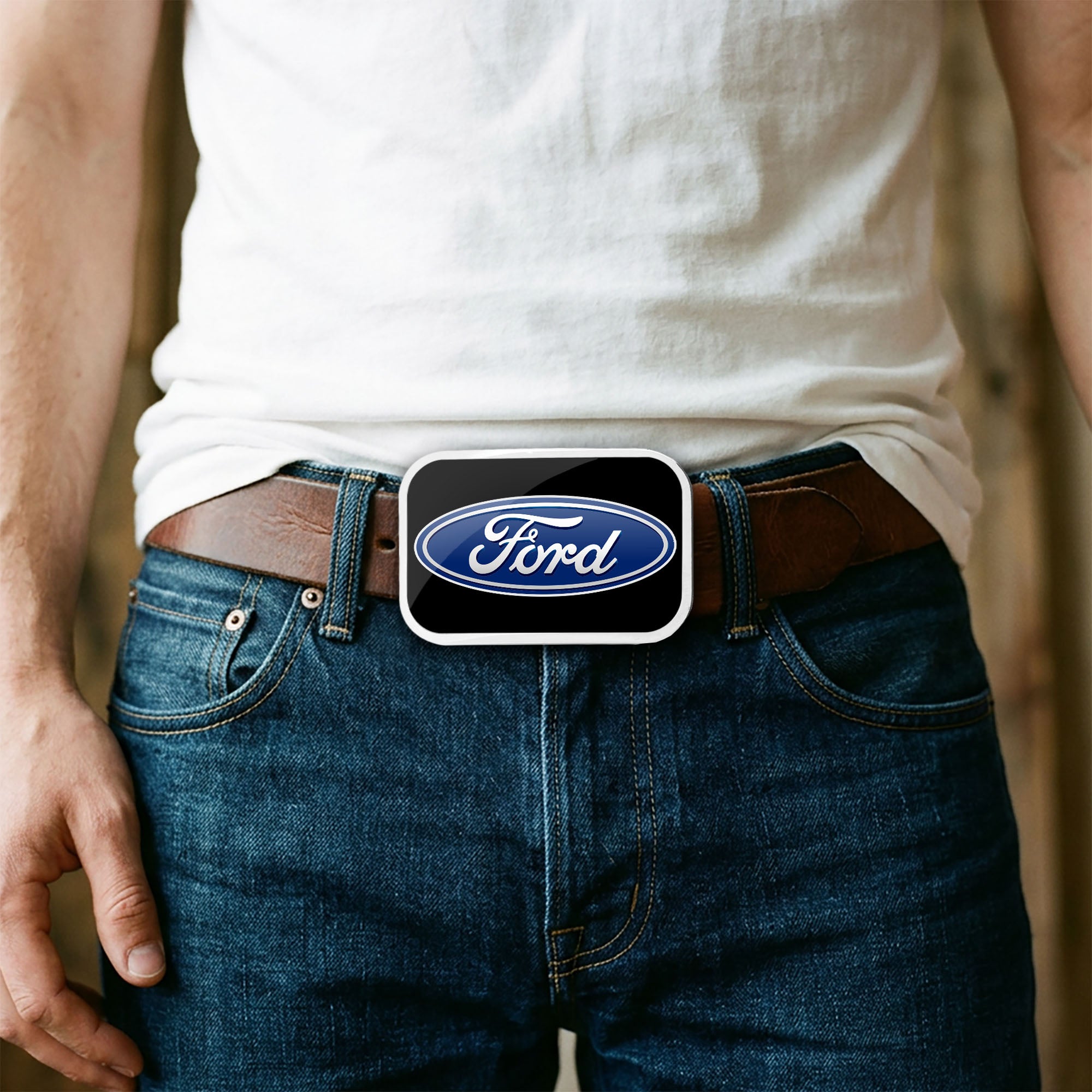Ford Oval Framed FCG Black - Chrome Rock Star Buckle Belt Buckles Ford