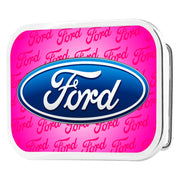 Ford Oval w/Text Framed FCG Pink - Chrome Rock Star Buckle Belt Buckles Ford