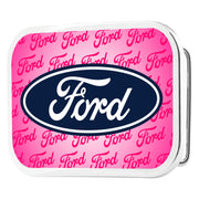 Ford Oval w/Text Framed FCG Pink - Chrome Rock Star Buckle