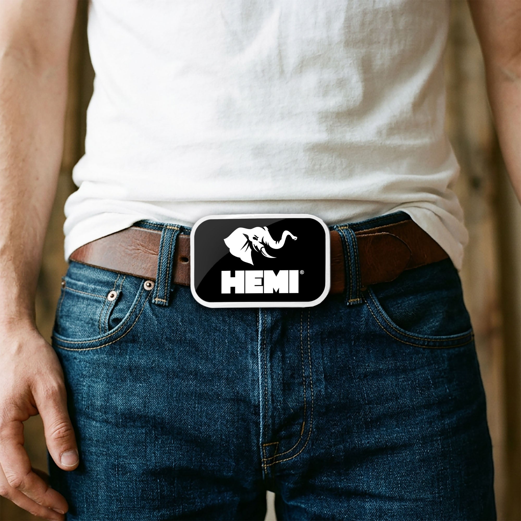 HEMI Elephant Logo FCG Black White - Chrome Rock Star Buckle Belt Buckles Hemi