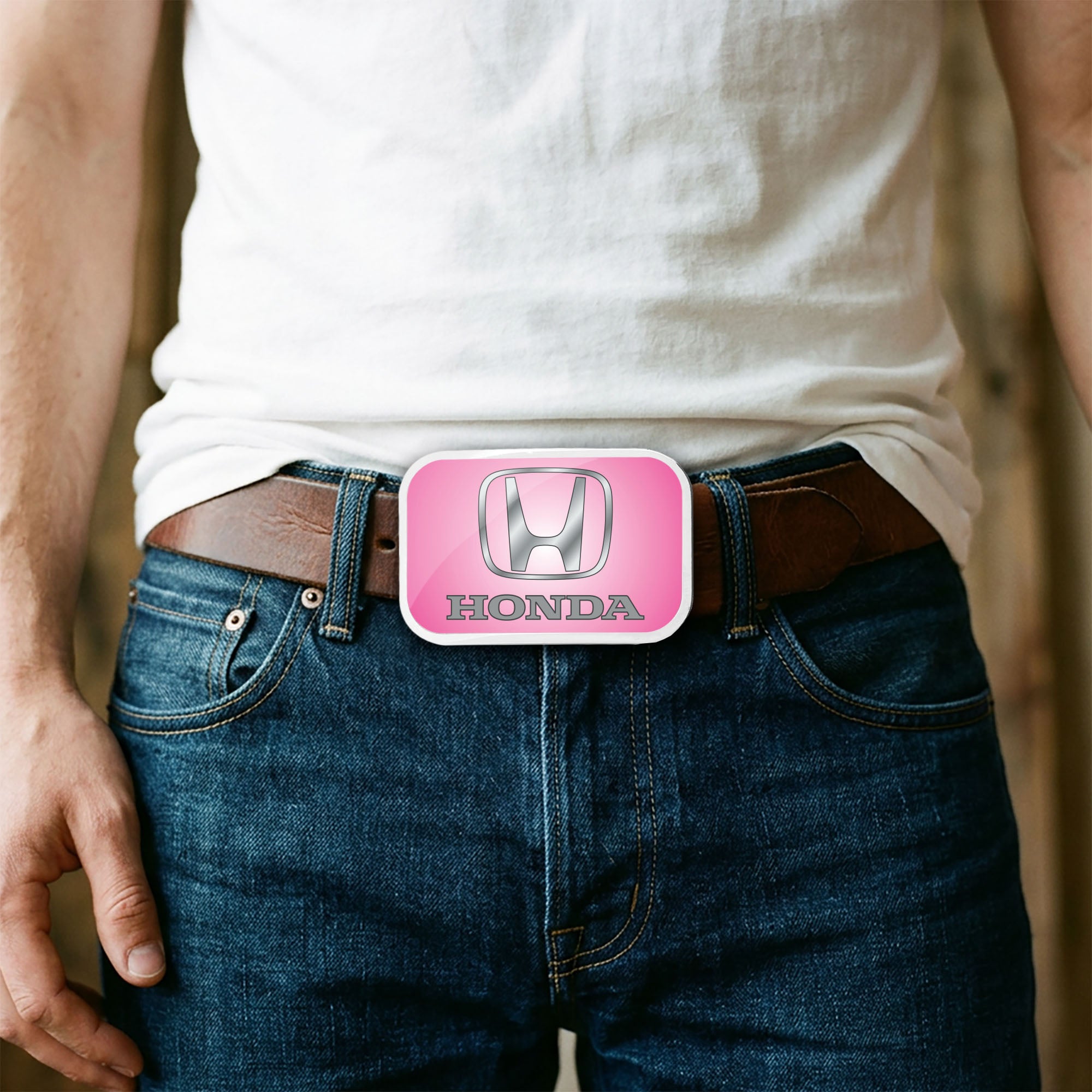 Honda Logo Framed FCG Pink Silver-Fade - Chrome Rock Star Buckle Belt Buckles Honda