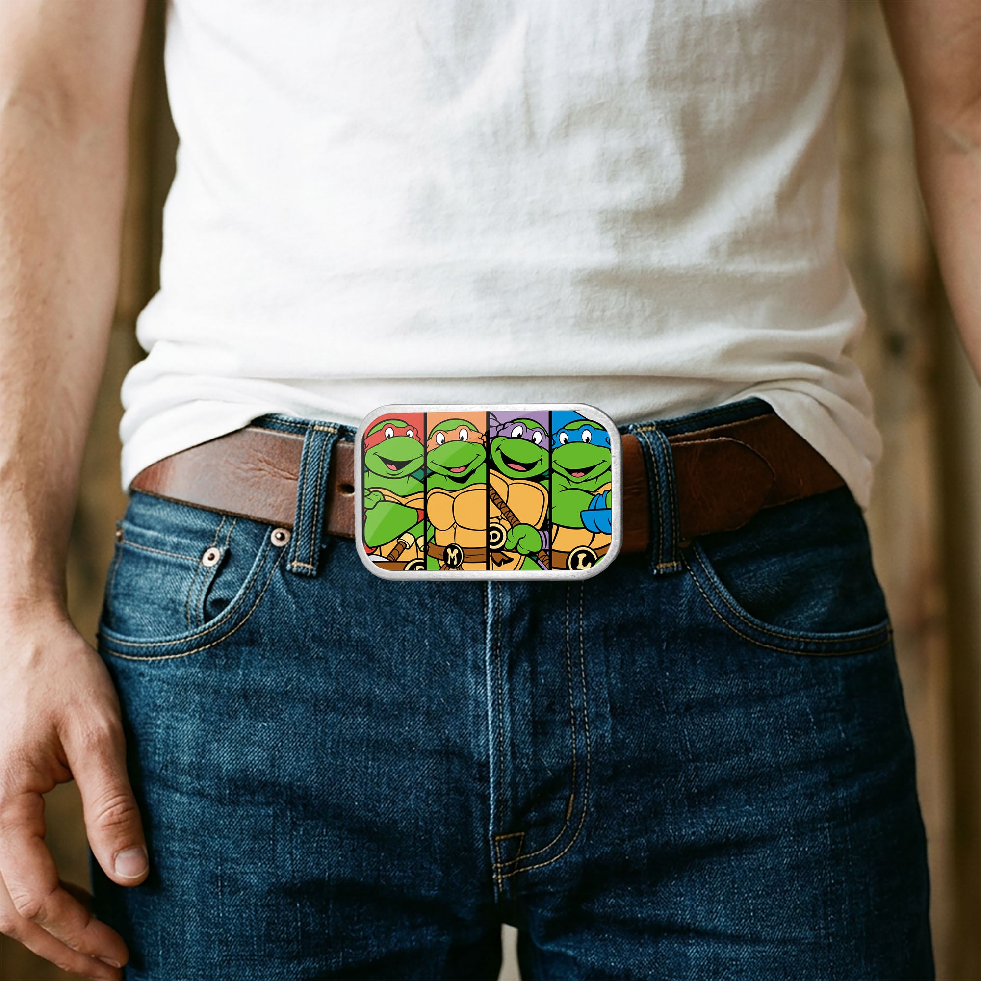 Classic TMNT Face Panels FCG Multi Color - Chrome Rock Star Buckle Belt Buckles Teenage Mutant Ninja Turtles