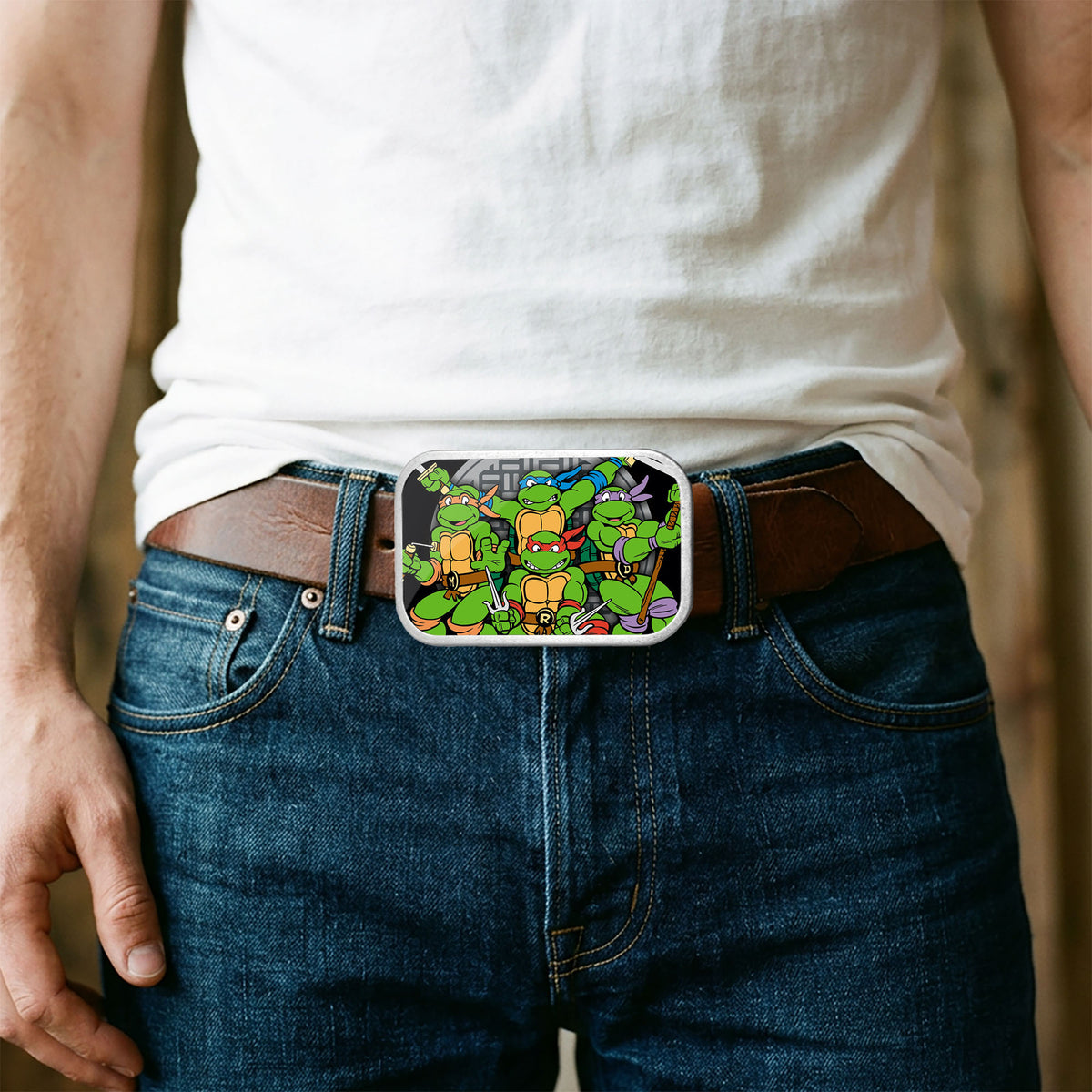 Classic TMNT Turtles Battle Pose8 Manhole Cover FCG - Chrome Rock Star Buckle Belt Buckles Teenage Mutant Ninja Turtles